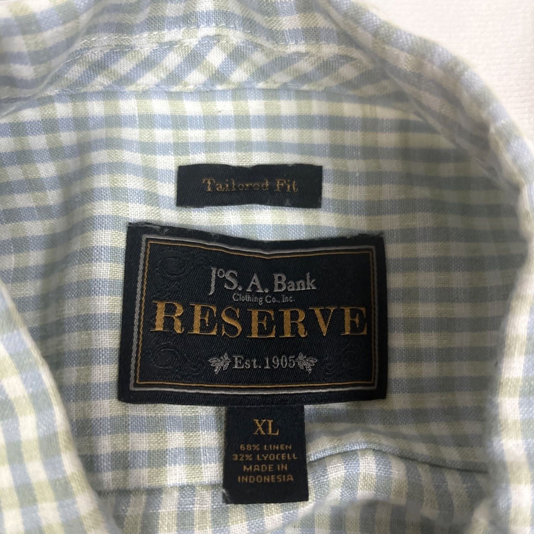 Jos. A. Bank Jos A Bank Reserve Shirt Mens XL Blue Plaid Short Sleeve Button-Up Linen Shirt Size US XL / EU 56 / 4 - 2 Thumbnail