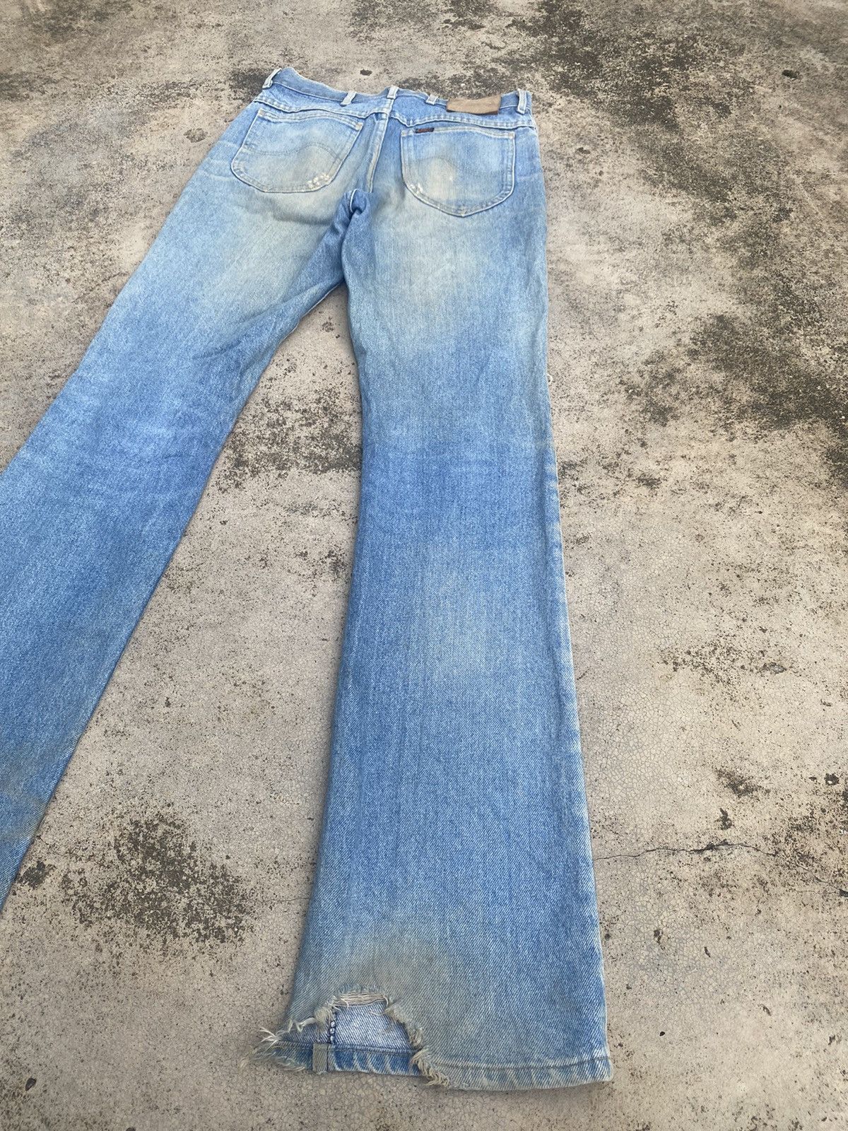 Lee × Vintage Flare Jeans Vintage 90s Lee Distressed Faded Blue Bootcut Size US 30 / EU 46 - 15 Thumbnail