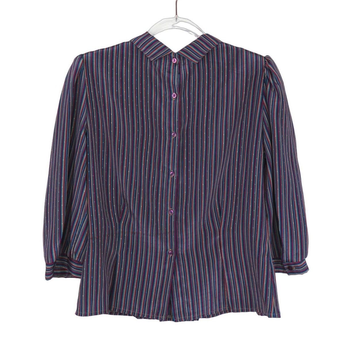 Vintage 1970s Vintage Peter Pan Collar Purple Striped Blouse Small Size S / US 4 / IT 40 - 3 Thumbnail
