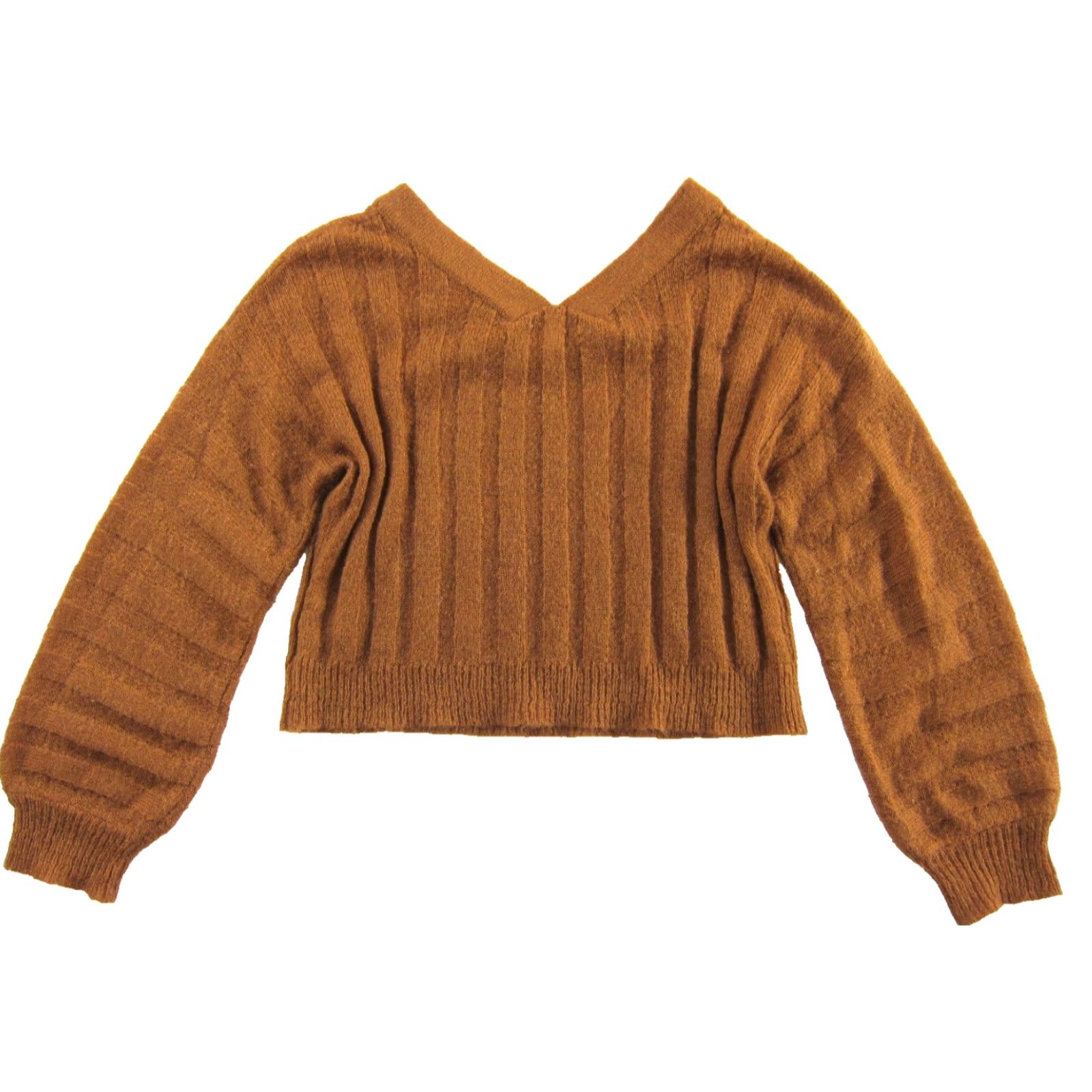 Vintage Moon River Brown V-Neck Oversized Pullover Cropped Sweater XS Women's Knit Pullover Sweater Brown XS Moon River Oversized Pullover Cropped Sweater Size XS / US 0-2 / IT 36-38 - 4 Thumbnail