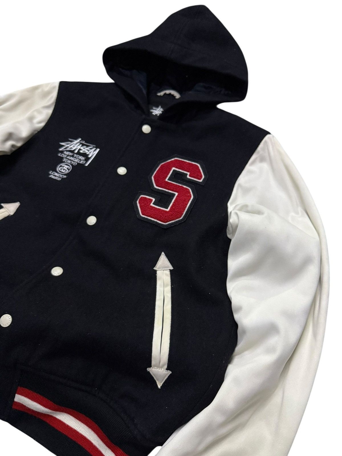 Stussy Vintage Stussy International Sign Hooded Wool Varsity Jacket Size US S / EU 44-46 / 1 - 4 Thumbnail