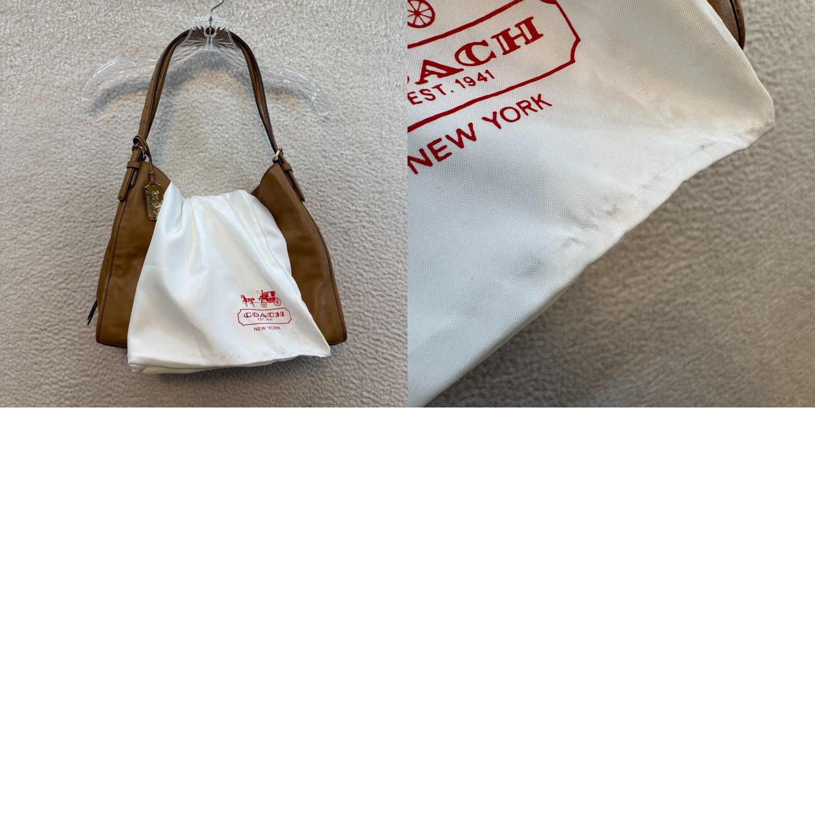 Coach Madison Carlyle Leather Hobo Shoulder Bag Purse Turnlock Tan 