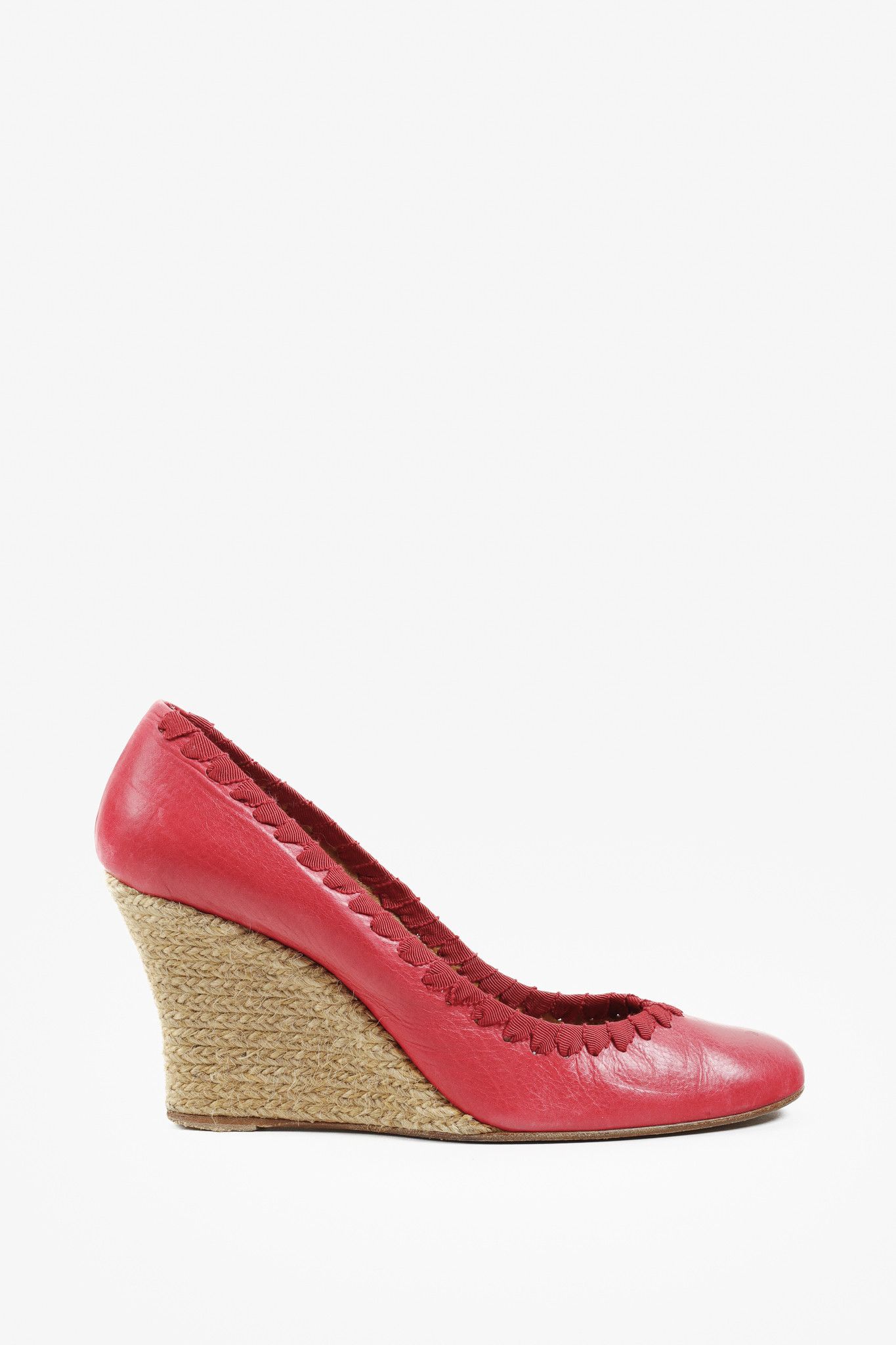 Lanvin Lanvin Pink Leather Ribbon Accent Wedge Espadrilles Size US 10.5 / IT 40.5 - 1 Thumbnail