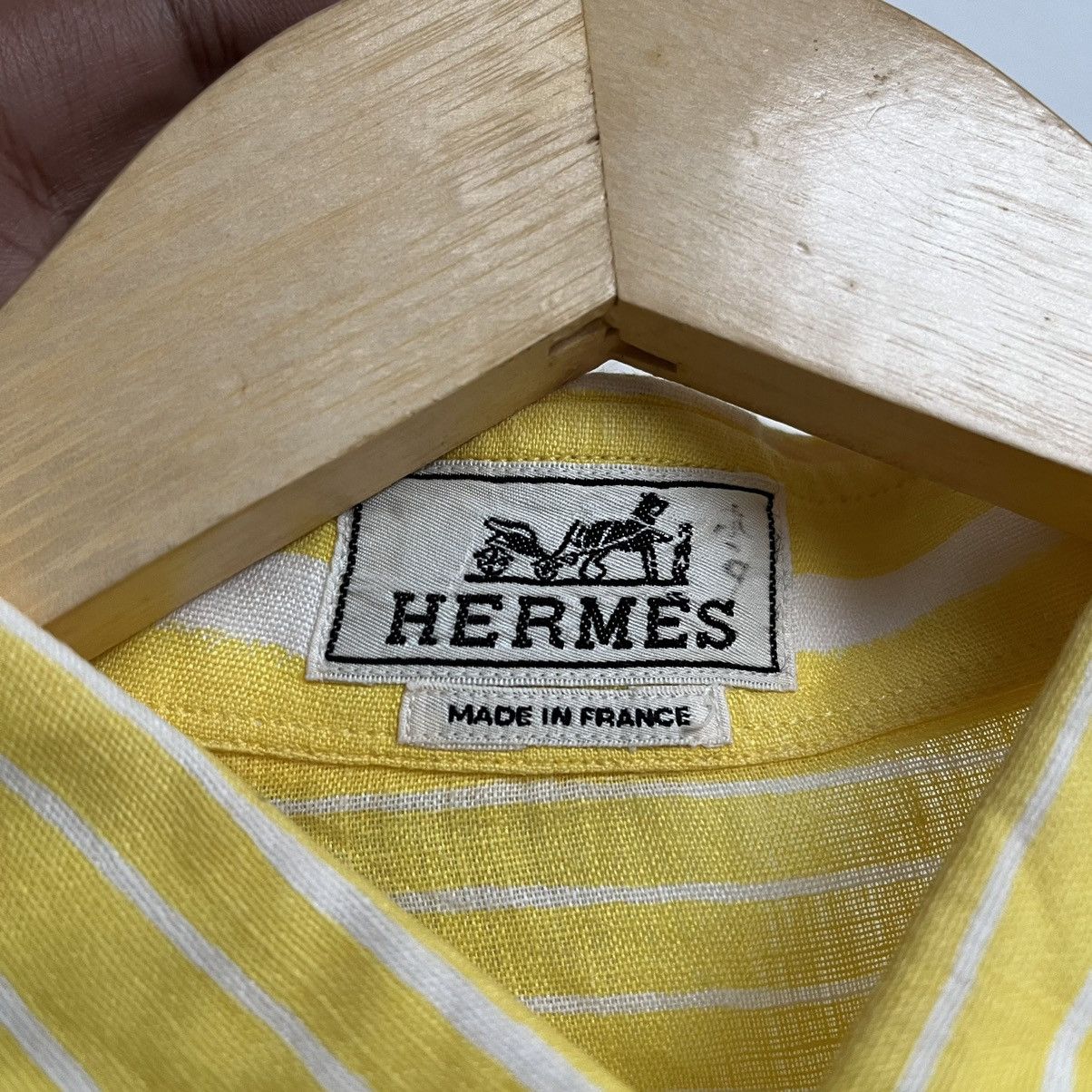 Hermes Vintage Hermes Paris Half Button Ups Linen Shirt Yellow Size US L / EU 52-54 / 3 - 11 Thumbnail
