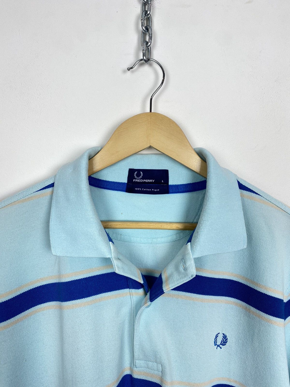 Fred Perry Vintage Fred Perry 100% Cotton Pique Polo Shirt Striped 90’s Size US L / EU 52-54 / 3 - 6 Thumbnail