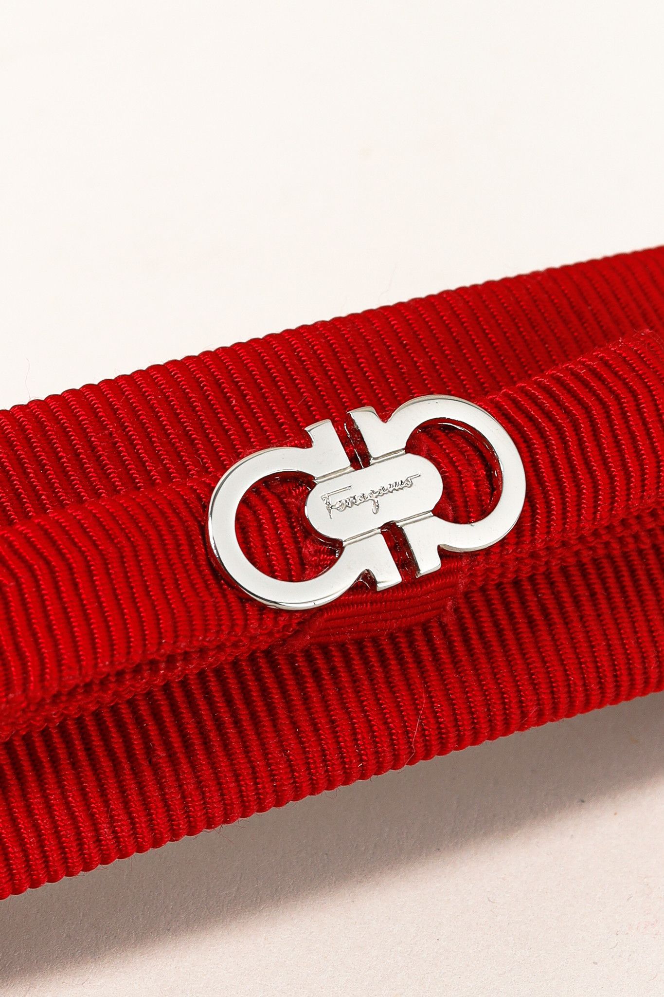 Salvatore Ferragamo Salvatore Ferragamo Red-Grosgrain Silver-Tone Bow Barrette Size ONE SIZE - 3 Thumbnail