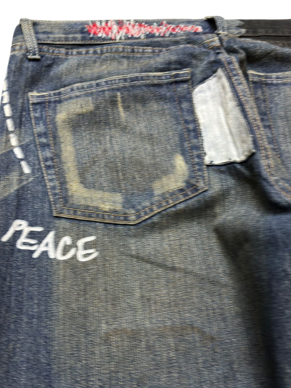 Le Grande Bleu (L.G.B.) Vintage Japanese Brand Art Works Painted Denim Size US 37 - 6 Thumbnail