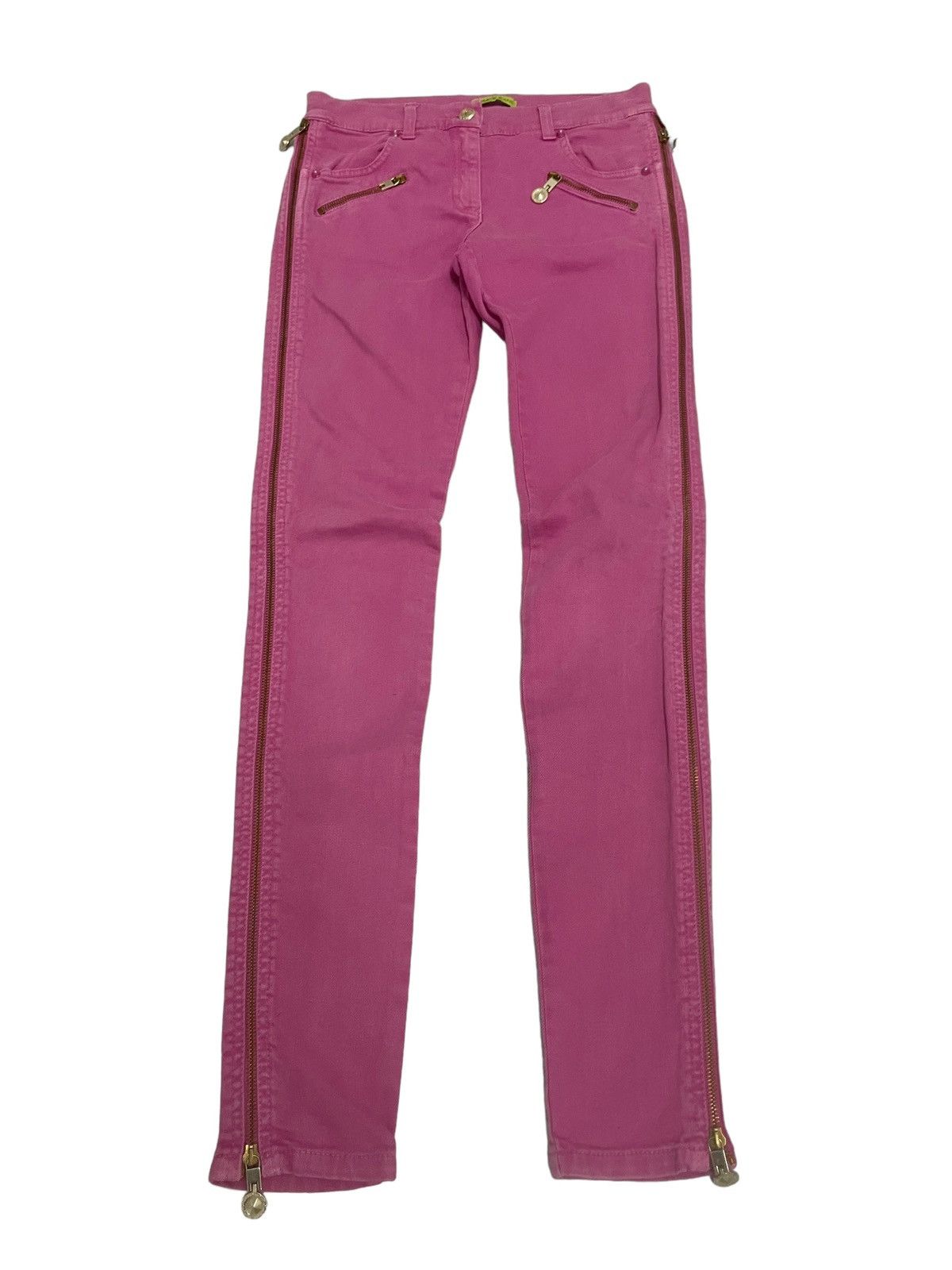 Versace Cross Zip Up Zipper Pink Pants