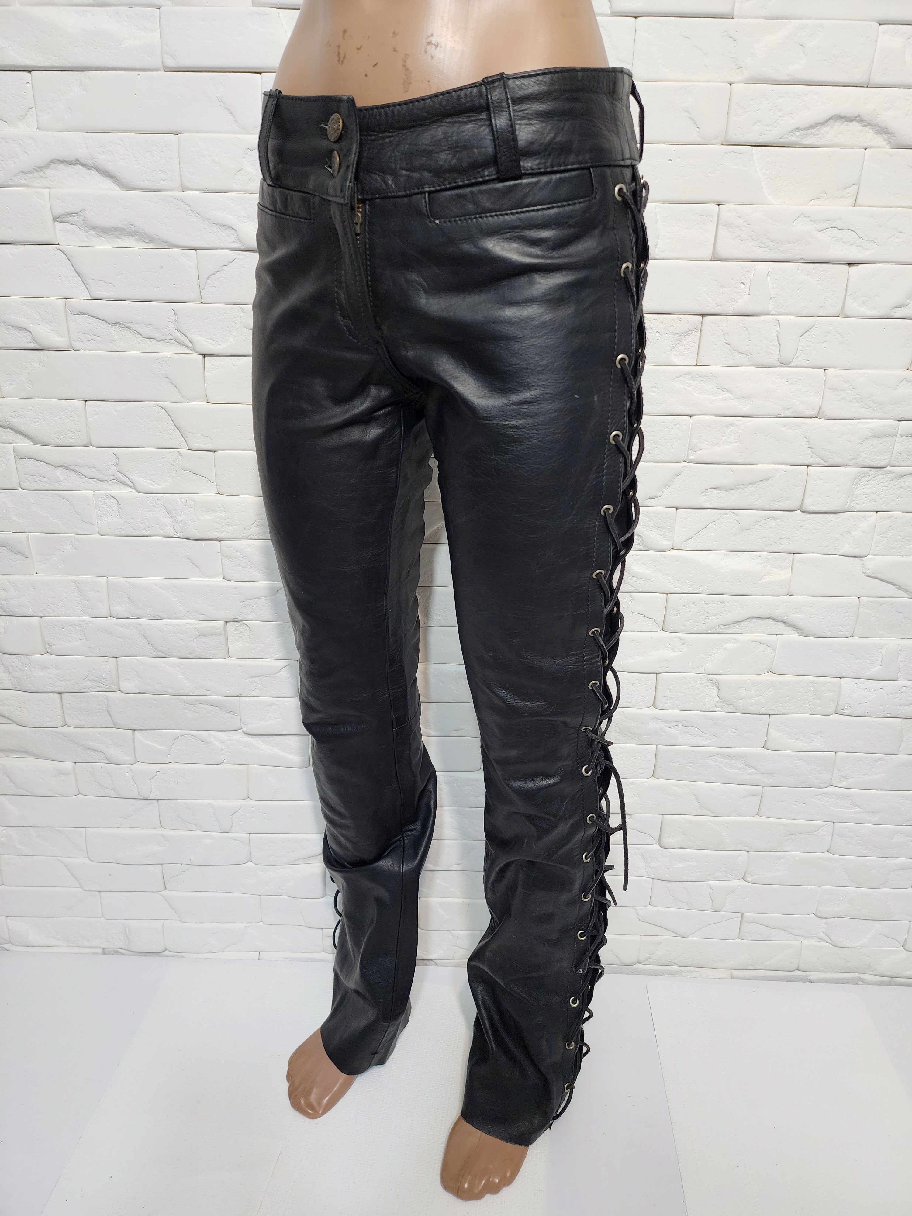 Women's black leather pants.