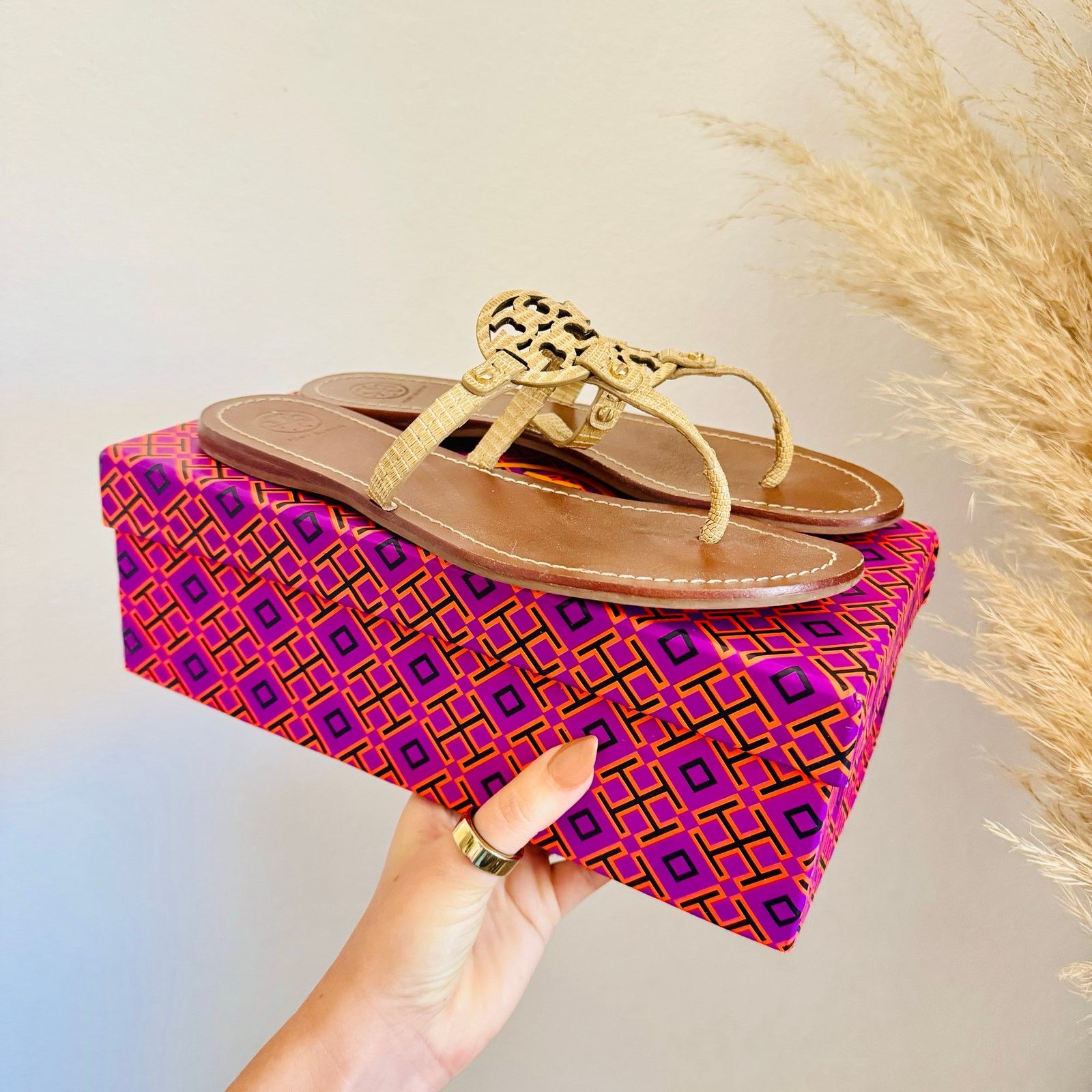 Tory Burch TORY BURCH Beige Brown Print Mini Miller $258 Slides Sandals Size US 8.5 / IT 38.5 - 4 Thumbnail