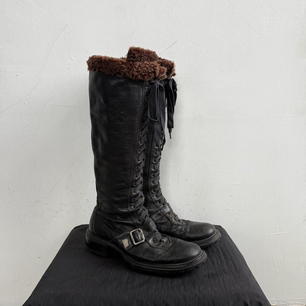 Hysteric Glamour Bumper Italy Lace Up Knee High Boots With Faux Fur Lining Size US 7 / IT 37 - 1 Thumbnail