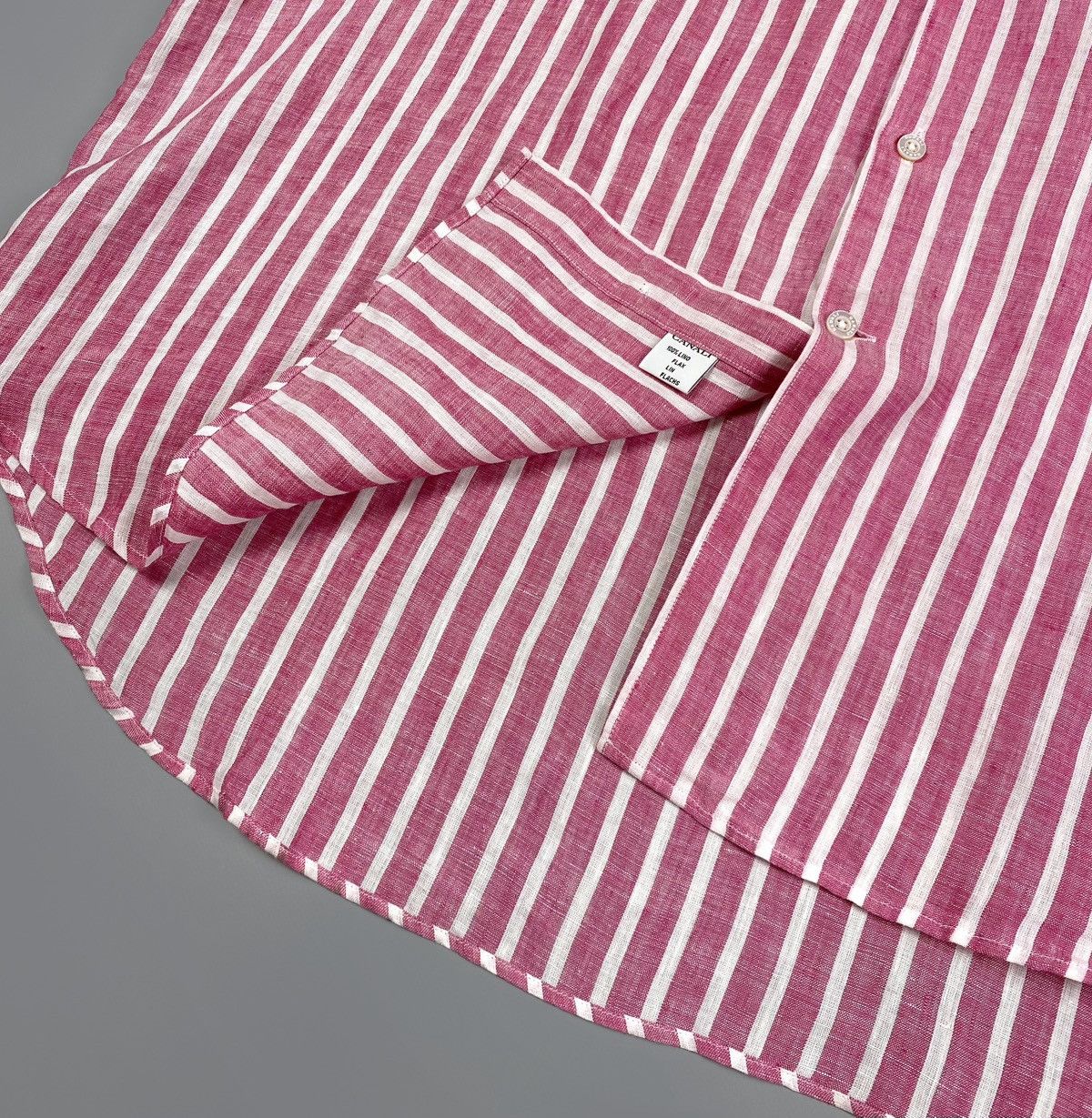 Canali Men's CANALI Linen Pink Striped Short Sleve Shirt Size 2XL Size US XXL / EU 58 / 5 - 12 Thumbnail