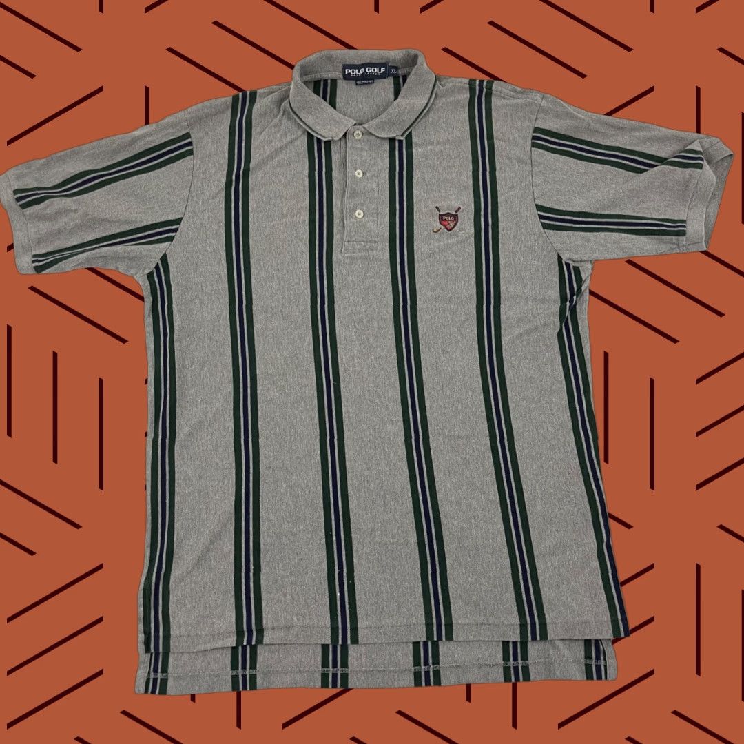 Vintage VINTAGE Polo Golf Ralph Lauren Polo Shirt Mens XL Gray Striped 100% Cotton Retro Crest Logo/Classic Sports Shirt Mens XL Gray Striped Cotton Size US XL / EU 56 / 4 - 1 Thumbnail