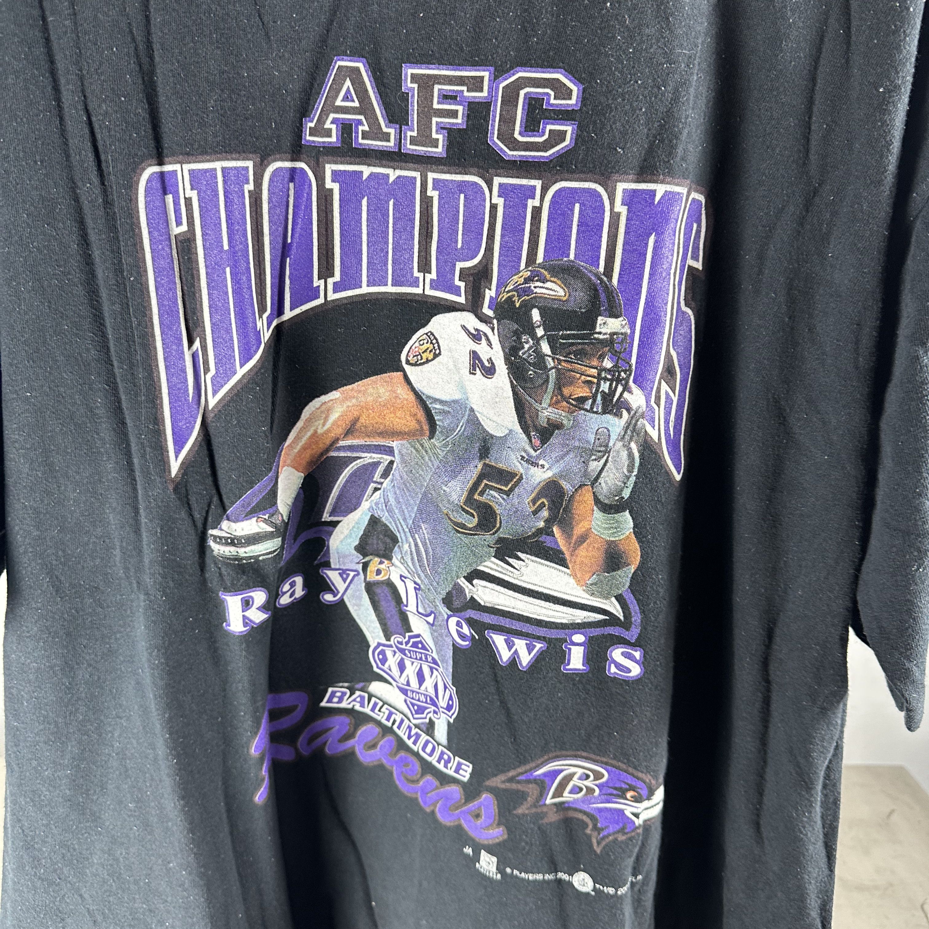 Vintage 2001 Ray Lewis Baltimore Ravens NFL AFC Champions T-Shirt Size US XL / EU 56 / 4 - 2 Thumbnail