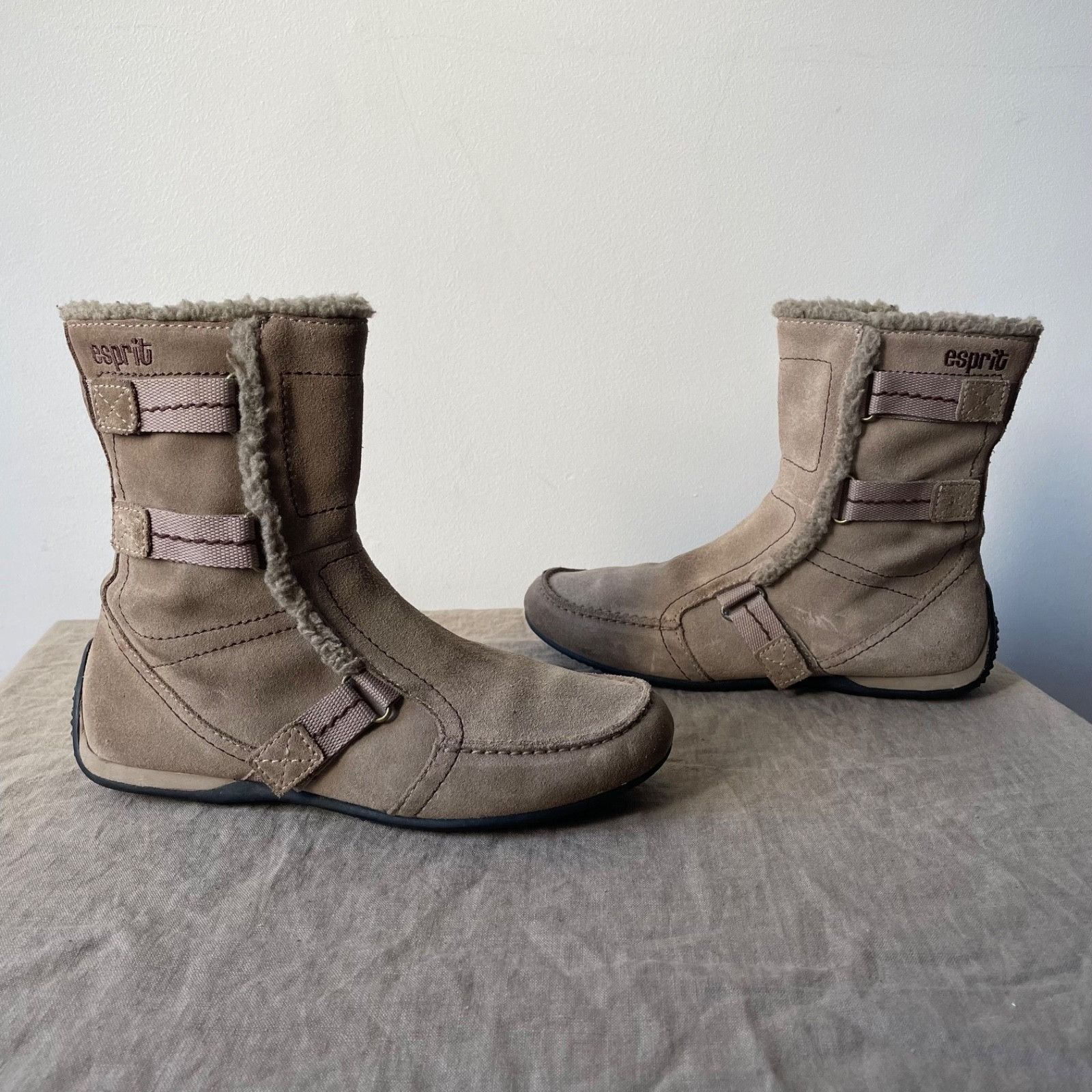 Esprit Esprit y2k Vintage Suede Faux Shearling MidCalf Boots 9671AC Size US 8 / IT 38 - 1 Thumbnail