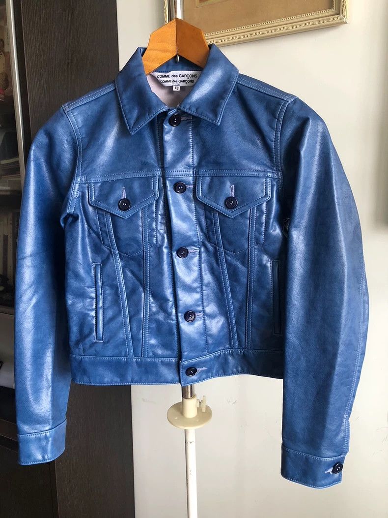 Comme des Garcons Comme Des Garcons Blue Leather Coat Size XS / US 0-2 / IT 36-38 - 1 Thumbnail