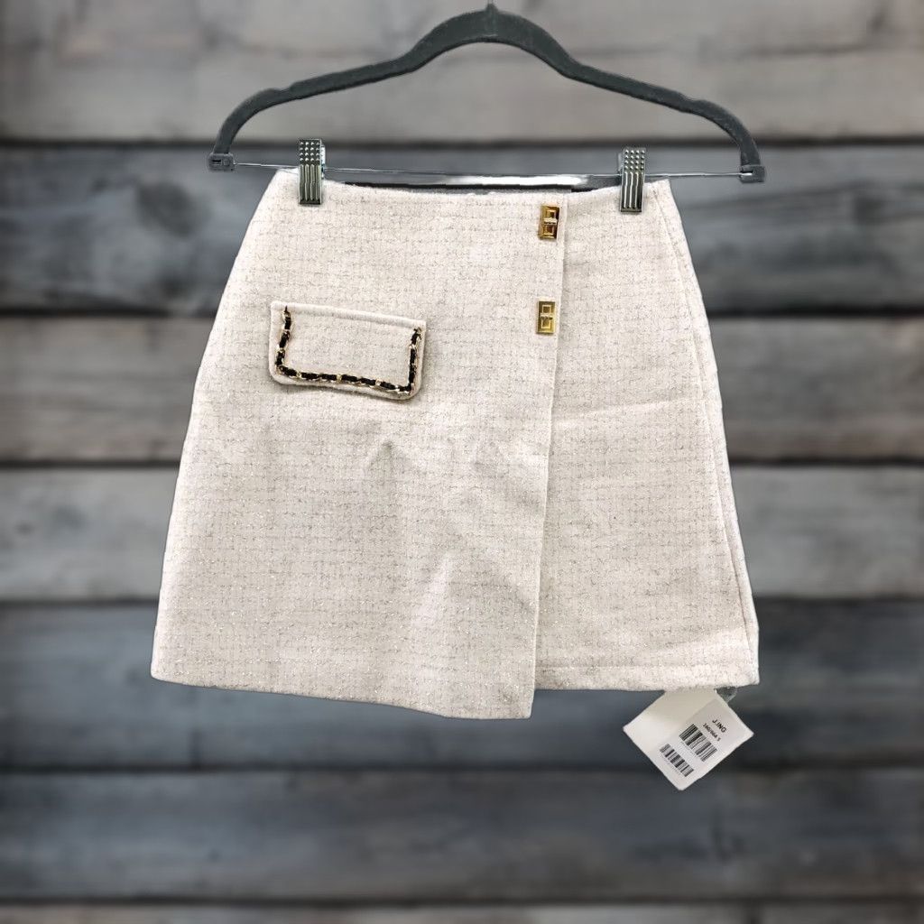 Vintage NWT J.ING Tweed Mini Skirt Womens XS 24'' Waist Ivory Metallic Gold Royal Size 26" / US 2 / IT 38 - 1 Thumbnail