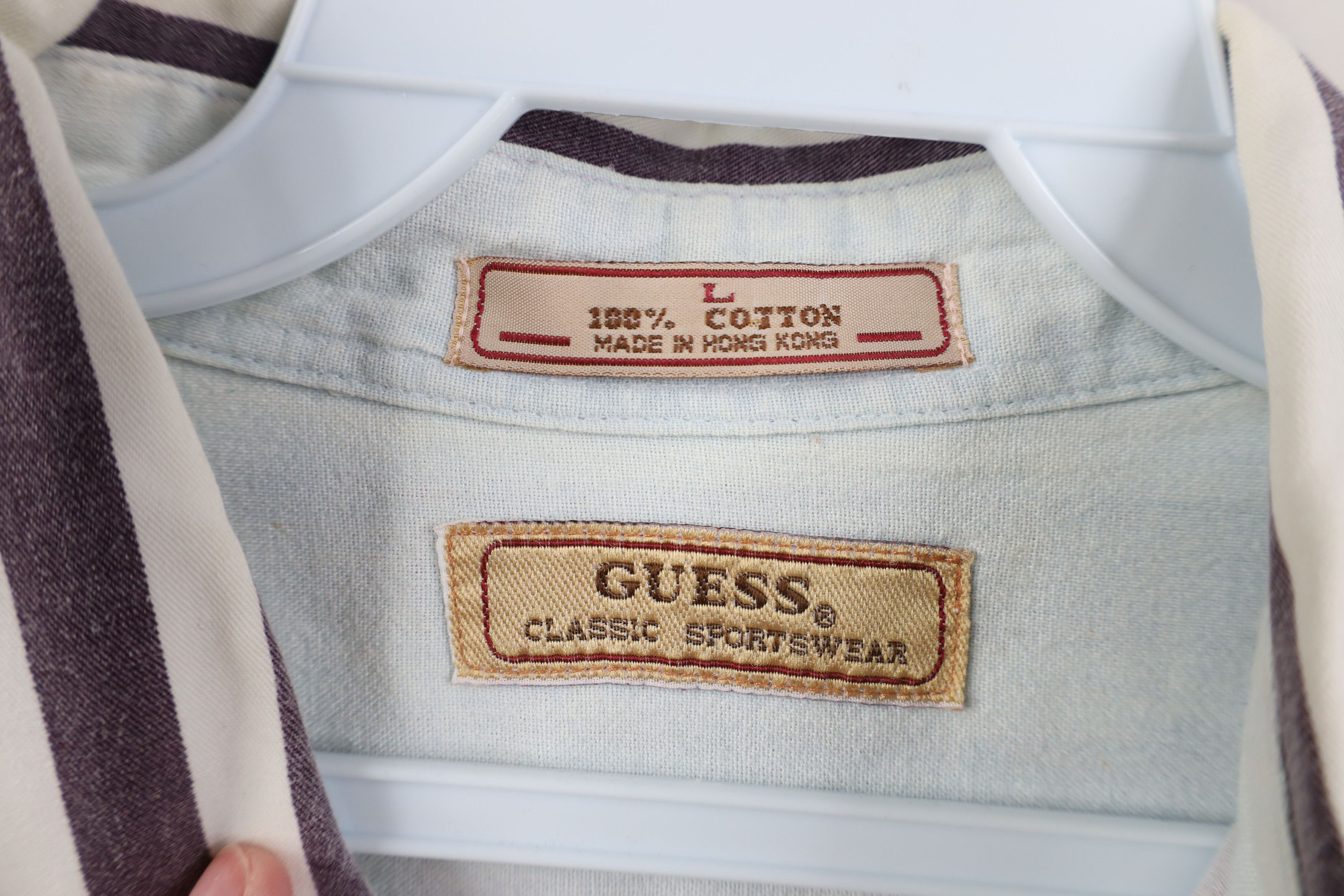 Guess Vintage 90s Guess Spell Striped Collared Button Down Shirt Size US L / EU 52-54 / 3 - 11 Thumbnail