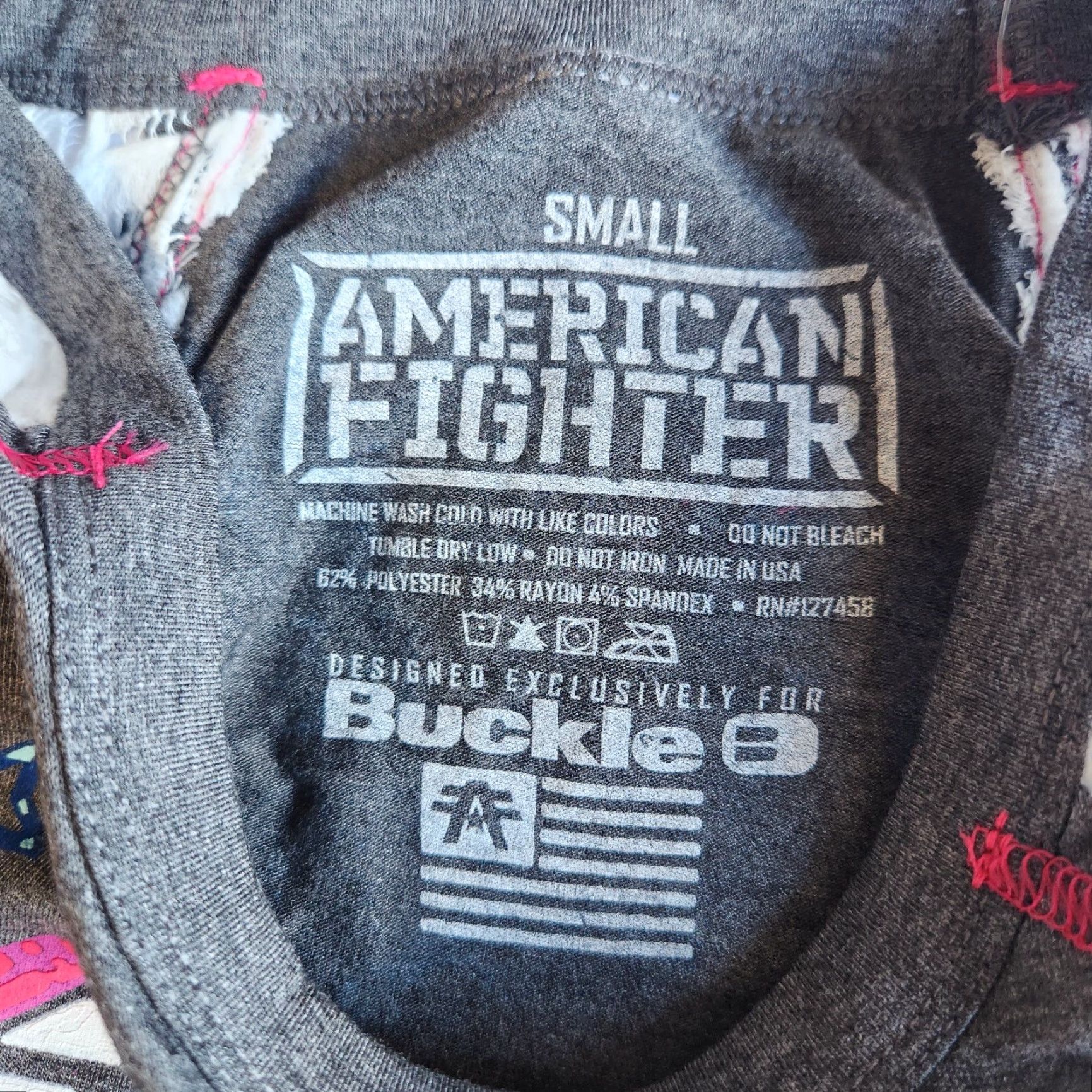 Vintage American Fighter by Affliction Fort Valley Women's SML Grey Pink Graphic T-Shirt Size S / US 4 / IT 40 - 6 Thumbnail