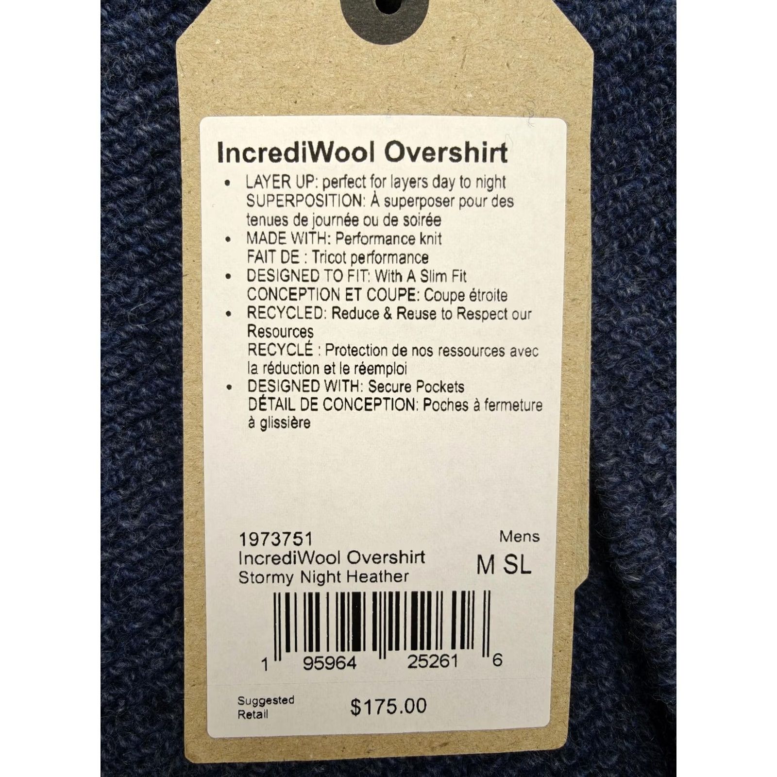 Prana prAna Jacket Mens Medium Blue Stormy Night Heather IncrediWool Overshirt Wool Size US M / EU 48-50 / 2 - 7 Thumbnail