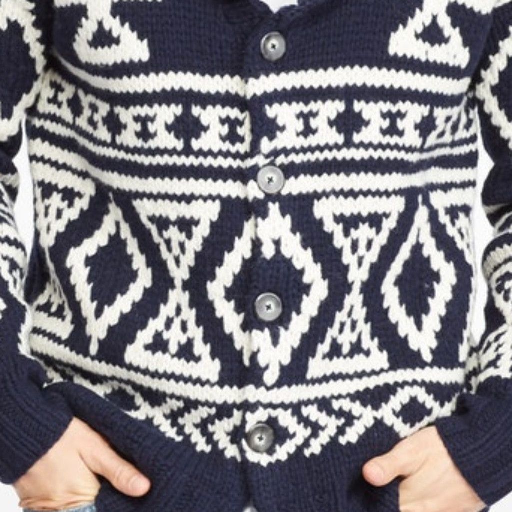 Bonobos BONOBOS Men's Hand-Knit Cardigan in Navy/White Size US S / EU 44-46 / 1 - 7 Thumbnail