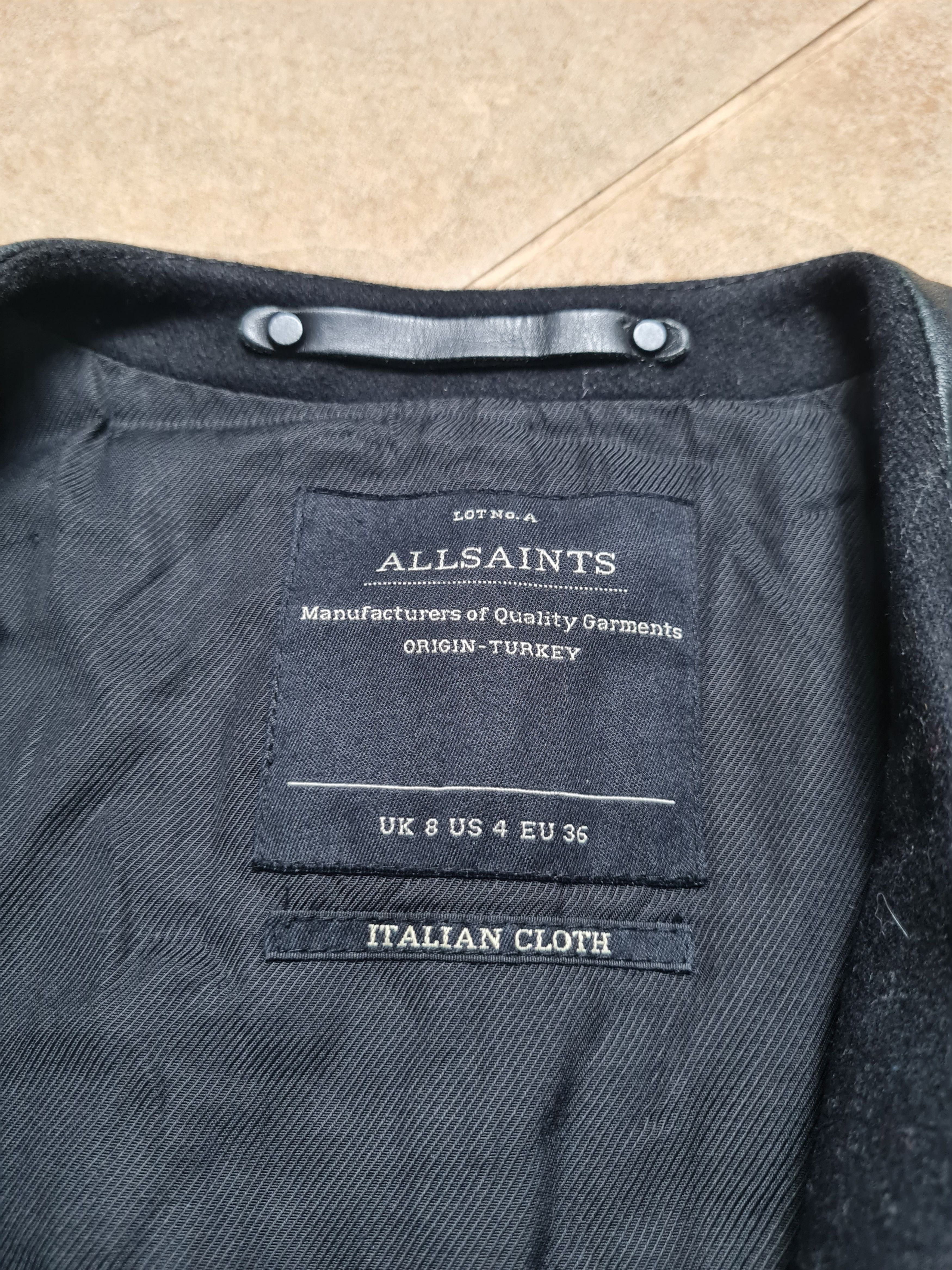 Allsaints AllSaints Black Biker Coat Long Jacket Asymmetric Zip Wool Size S / US 4 / IT 40 - 2 Thumbnail