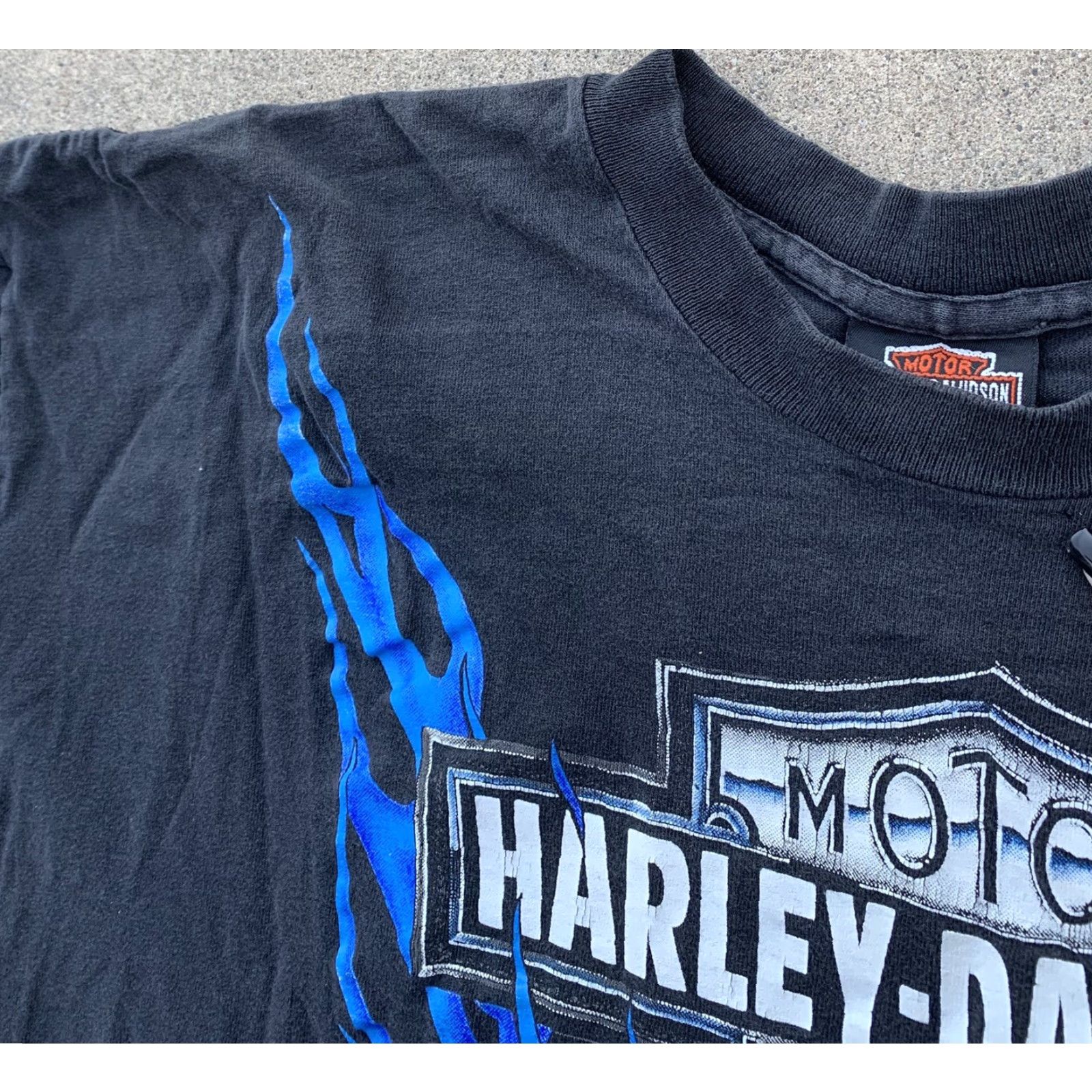 Harley Davidson VINTAGE Harley-Davidson t-shirt Men 3XL Black graphic tee 1993 90th anniversary blue flames USA Stockon (Stockton) XXXL Size US XXL / EU 58 / 5 - 6 Thumbnail