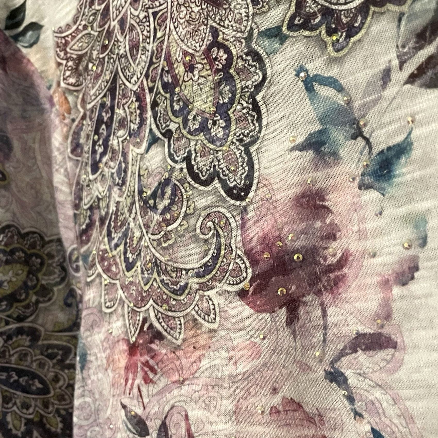 Vintage TIME & TRU Blouse Shirt Womens Bohemian Purple Paisley 20 XXL 3/4 Sleeve Flared Studded Lightweight Regular Large Size 3XL / US 20-22 - 4 Thumbnail