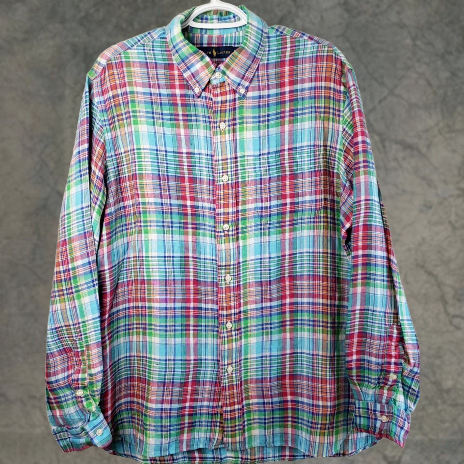 Polo Ralph Lauren Ralph Lauren Linen Shirt Men's L Multicolor Plaid Button-Up Long Sleeve Shirt Size US L / EU 52-54 / 3 - 1 Thumbnail
