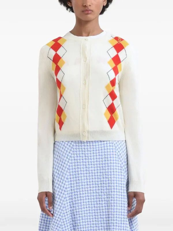 Marni o1w1db10426 Diamond-Pattern Cardigan in White Size S / US 4 / IT 40 - 2 Thumbnail