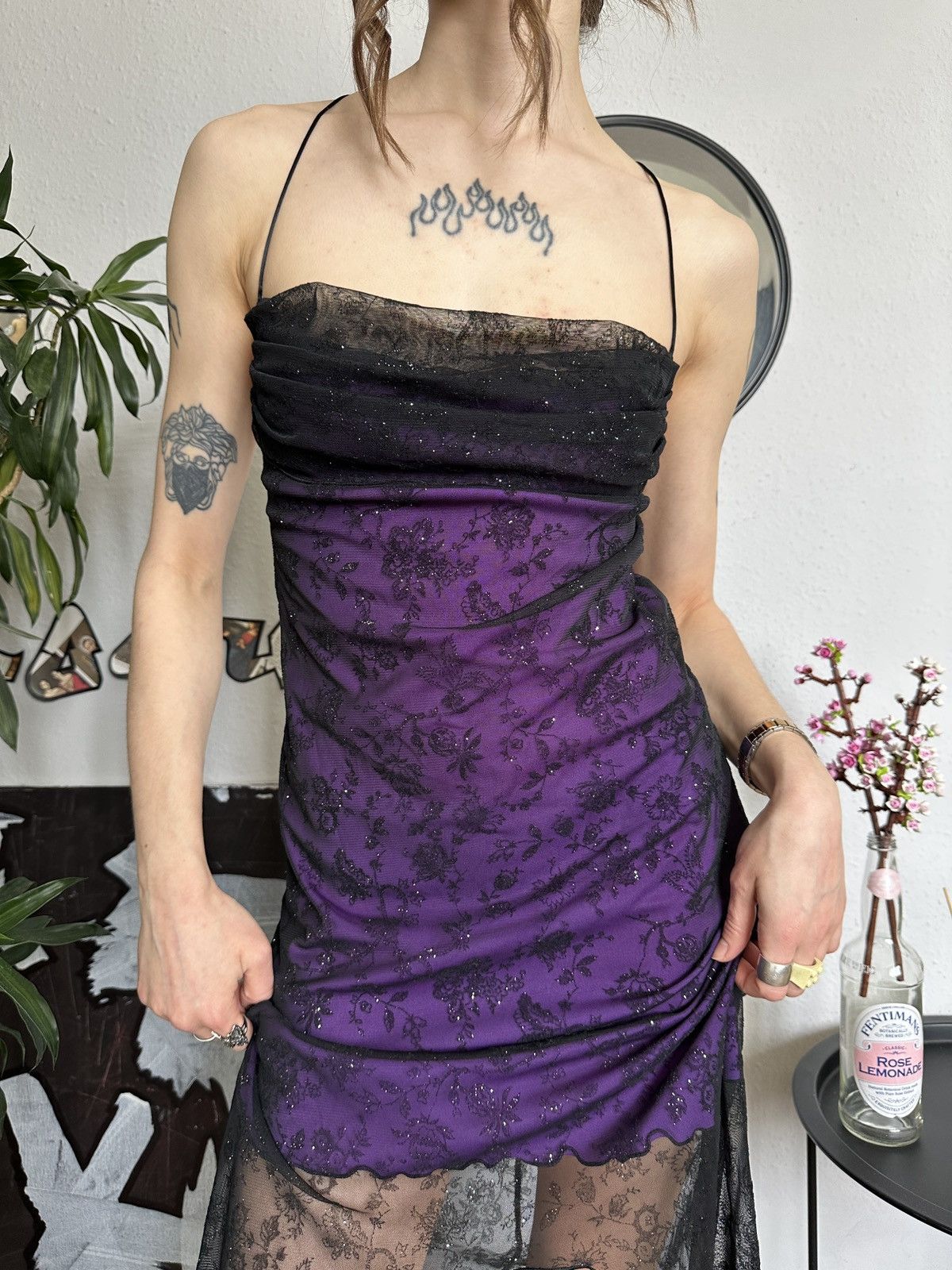 Vintage Whimsigoth Vintage Glitter Sexy Mini Asymmetrical Dress Size S / US 4 / IT 40 - 4 Thumbnail