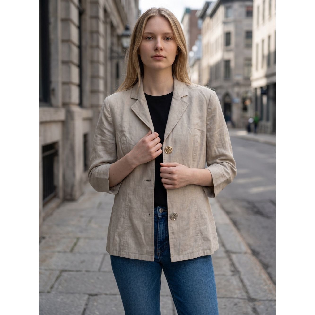 Other Susan Graver Linen Blend 3/4 Sleeve Blazer With Crochet Bac Size L / US 10 / IT 46 - 1 Thumbnail