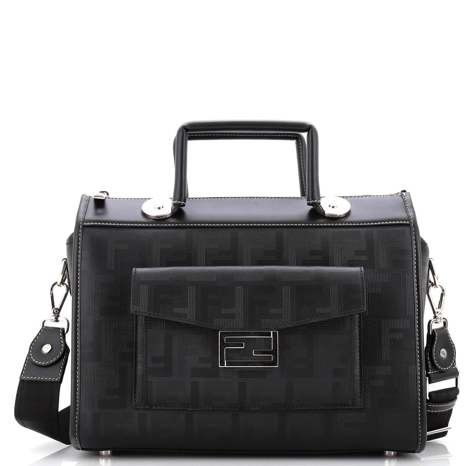 image of Fendi Soft Trunk Convertible Boston Bag Zucca Coated Canvas None in Black, Women's