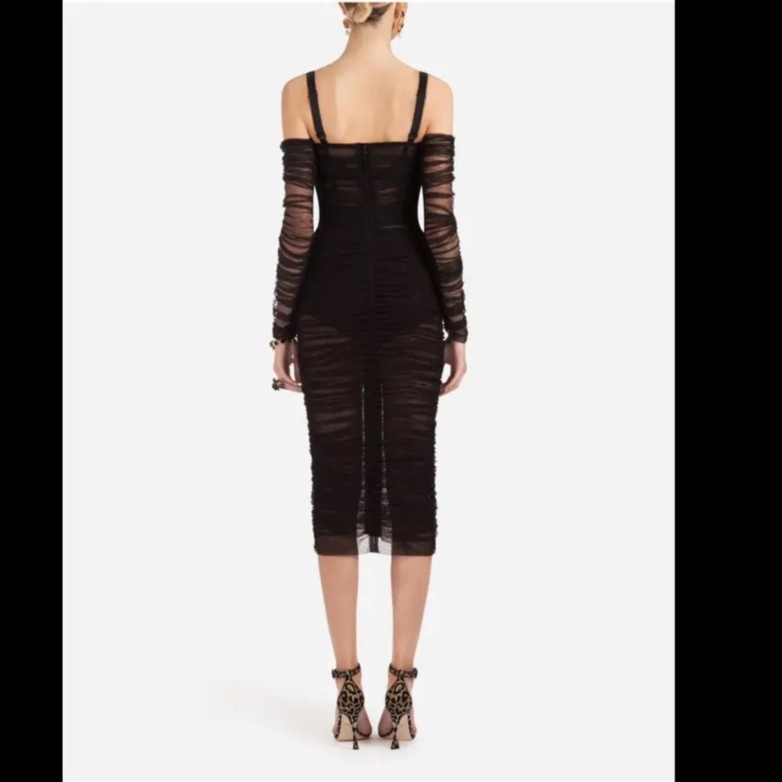 Dolce & Gabbana Dolce & Gabbana LACE-UP STRETCH-TULLE MIDI DRESS IN BLACK Size XS / US 0-2 / IT 36-38 - 5 Thumbnail