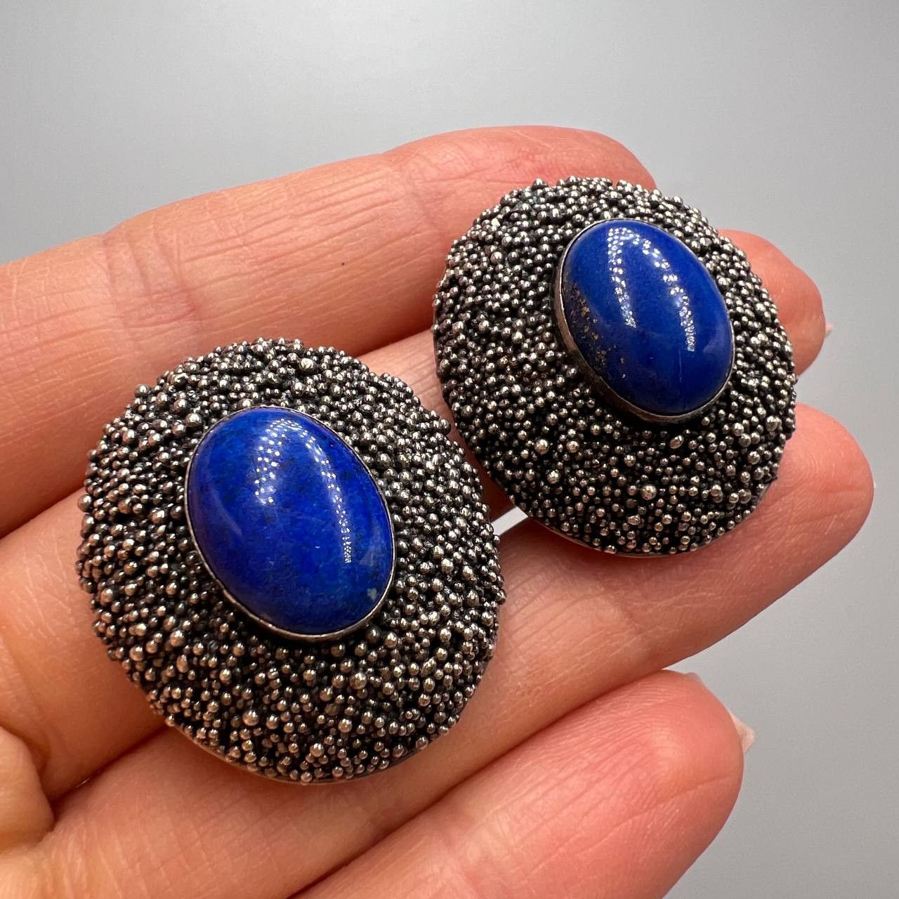 Vintage Jewelry Earrings Sterling Silver Lapis Lazuli Stone, Women's