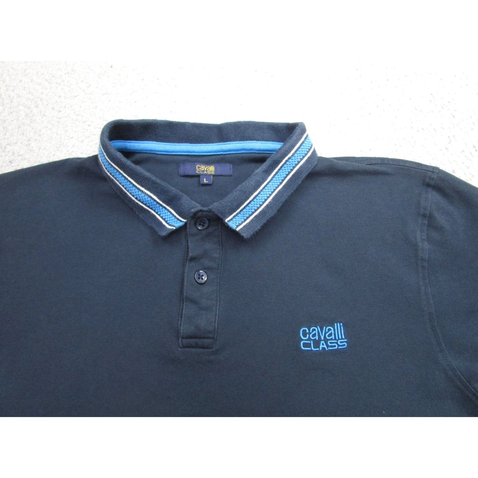 Cavalli Class Cavalli Class Polo Shirt Mens Large Blue Short Sleeve Striped Collar Embroidered Size US L / EU 52-54 / 3 - 3 Thumbnail