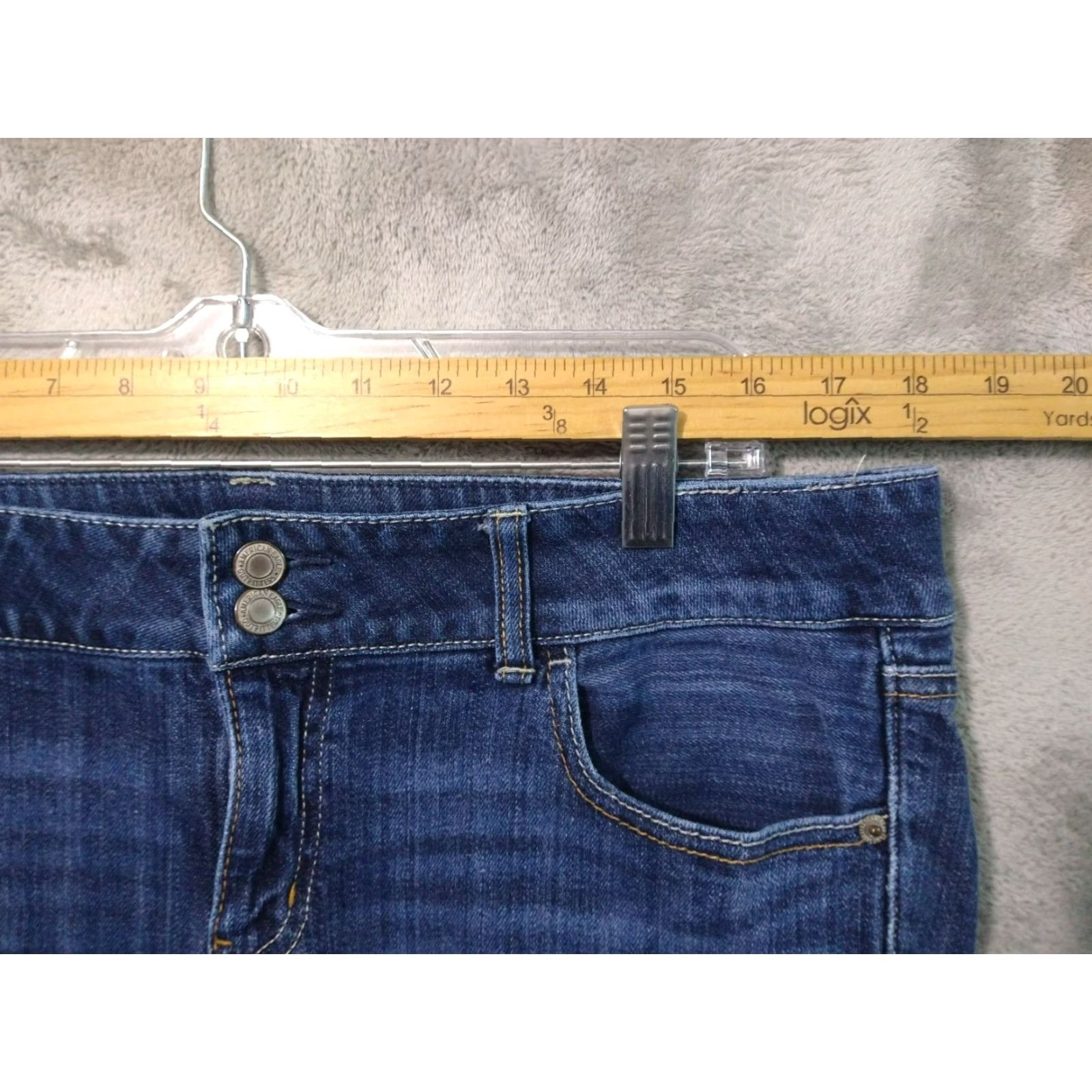 Vintage American Eagle Jeans Women 14 Blue Denim Artist Flare Dark Wash Mid Rise Boho Womens 14 Blue Denim Flared Jeans Size 36" / US 14 / IT 50 - 3 Thumbnail