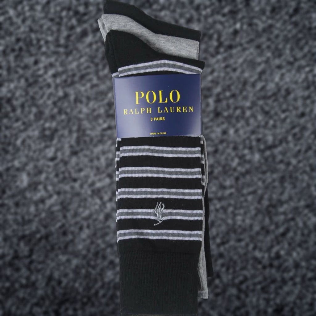 Polo Ralph Lauren Polo Ralph Lauren 3 Pairs Dress Socks Black Grey Striped Solid NWT Size US M / EU 48-50 / 2 - 1 Preview