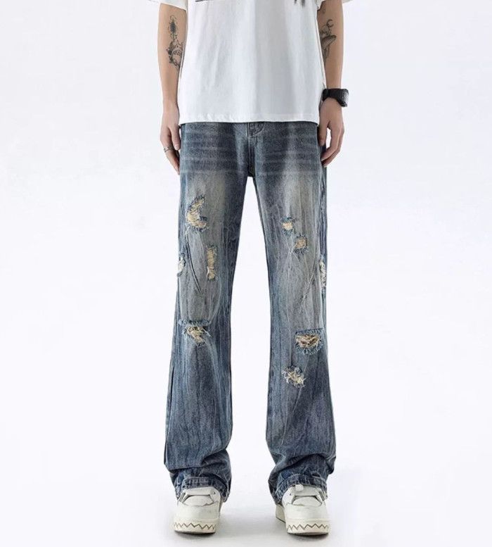 Japanese Brand Men's American washed distressed bootcut ripped jeans Size US 32 / EU 48 - 1 Thumbnail