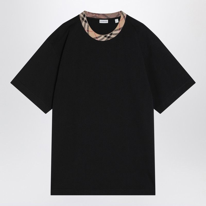 Tシャツ・カットソー Burberry Black Cotton T-Shirt With Check Finishes Check Sleeve Cotton T-shirt in Black - Women | Burberry