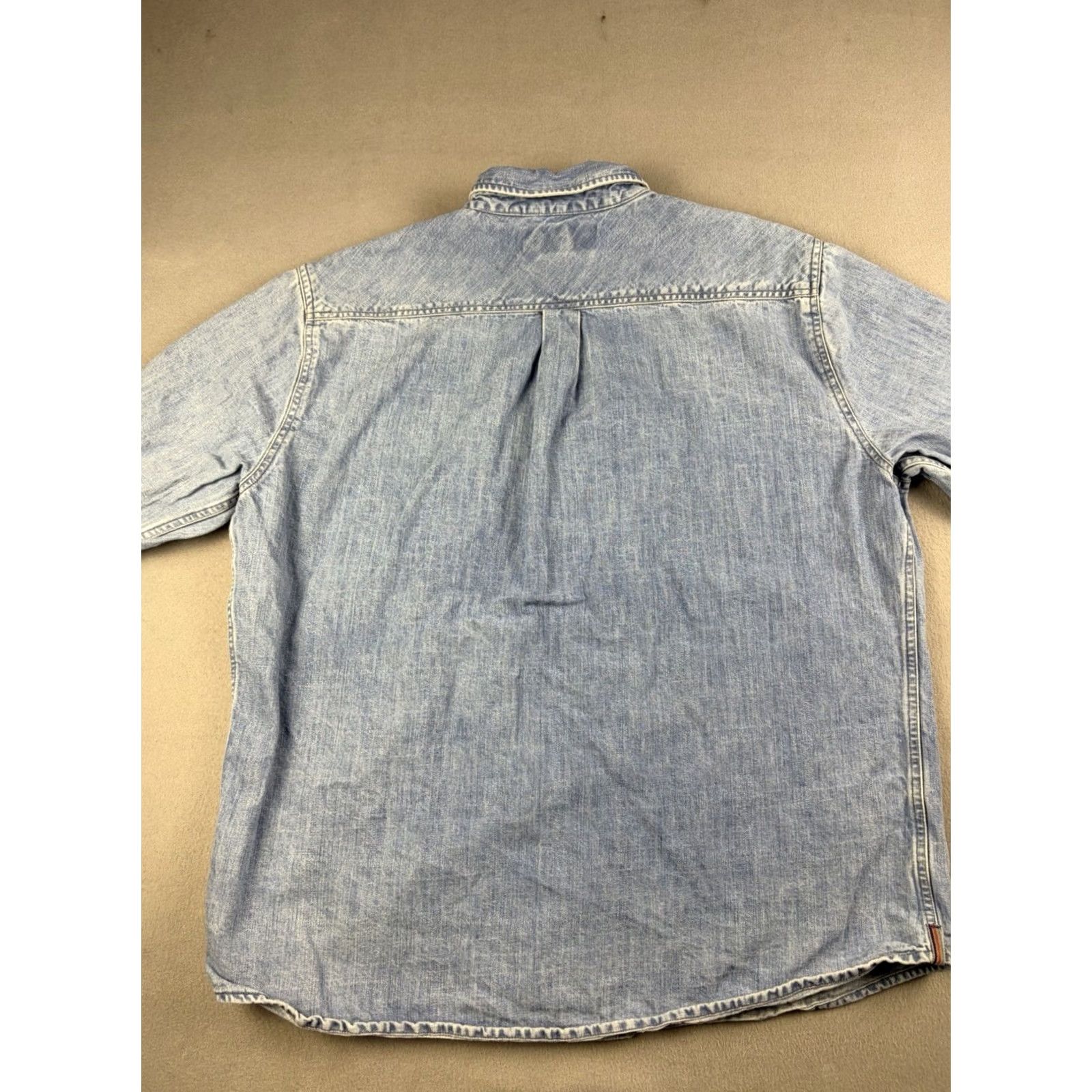 Carbon Carbon Shirt Mens XL Blue Chambray Denim Short Sleeve Button-Up Collar Spread Cotton Linen Size US XL / EU 56 / 4 - 3 Thumbnail