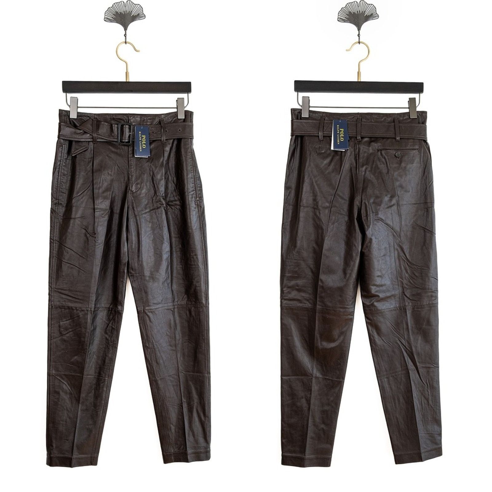 Polo Ralph Lauren NWT Polo Ralph Lauren Lambskin High-Rise Pants Brown Size 12 Size 34" / US 12 / IT 48 - 2 Thumbnail