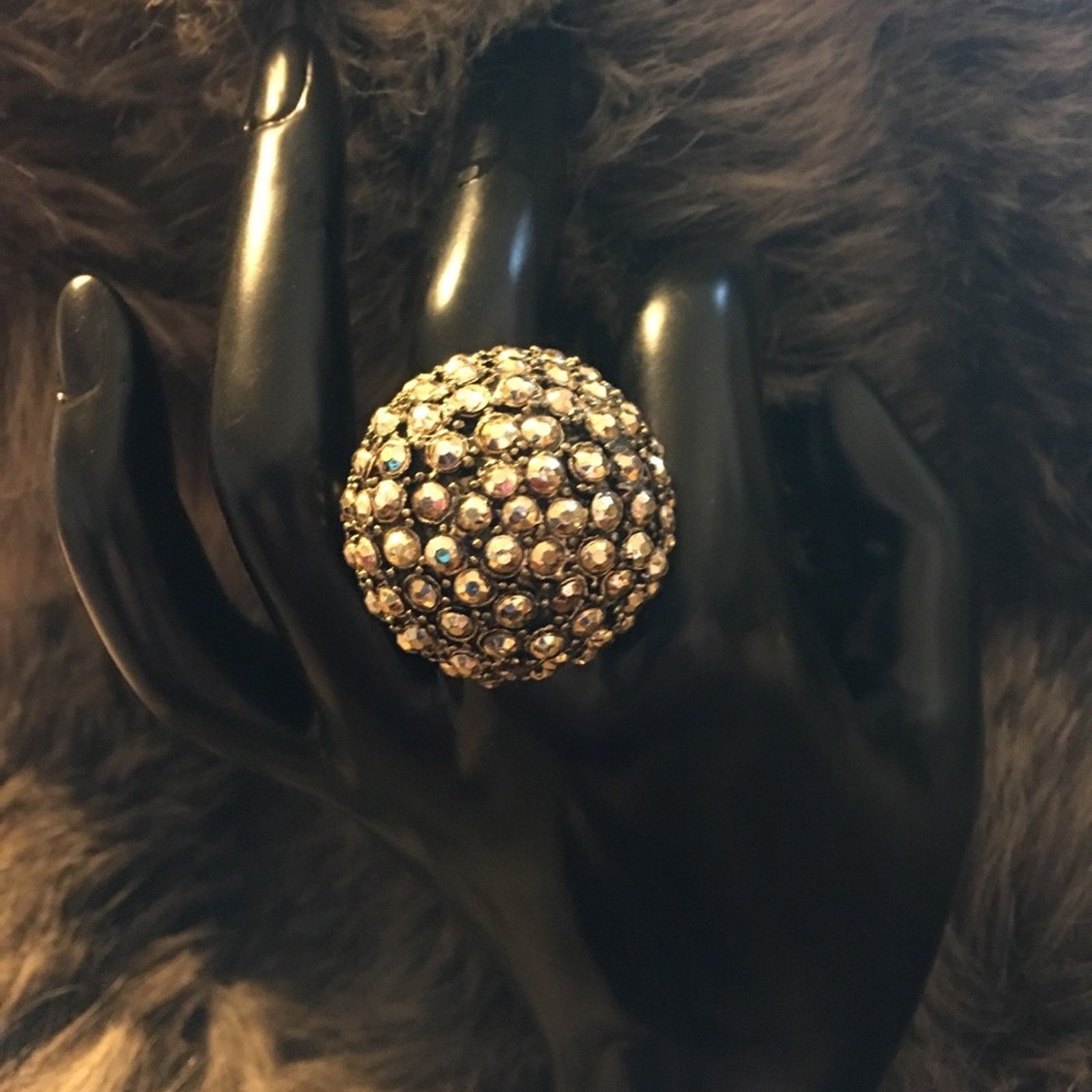 Jewelry Gold tone faceted stone dome stretch ring Size ONE SIZE - 2 Thumbnail