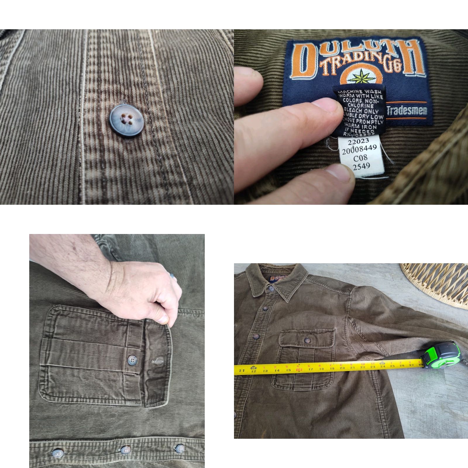 CO Duluth Corduroy Button Up Shirt Mens Large Tall Long Sleeve Vintage Brown Cotton Heavyweight Pockets 90s Workwear 90s Mens Size US L / EU 52-54 / 3 - 8 Thumbnail