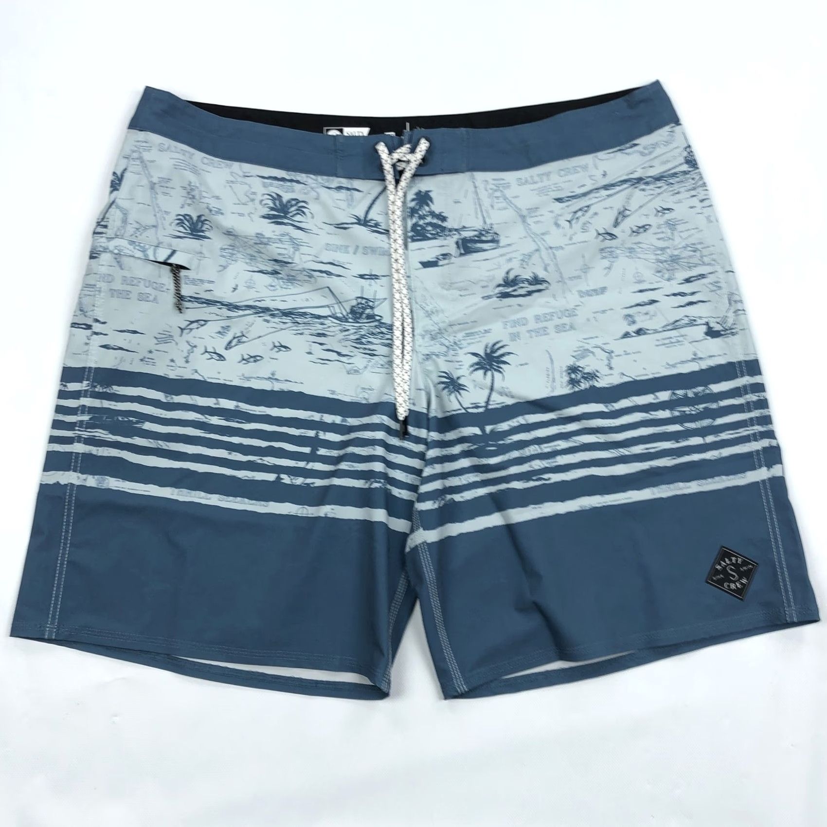 Vintage Salty Crew Board Shorts Men's 40 Blue Teal Map Print Quick Dry Surfing Beach Boating Size US 40 / EU 56 - 2 Thumbnail