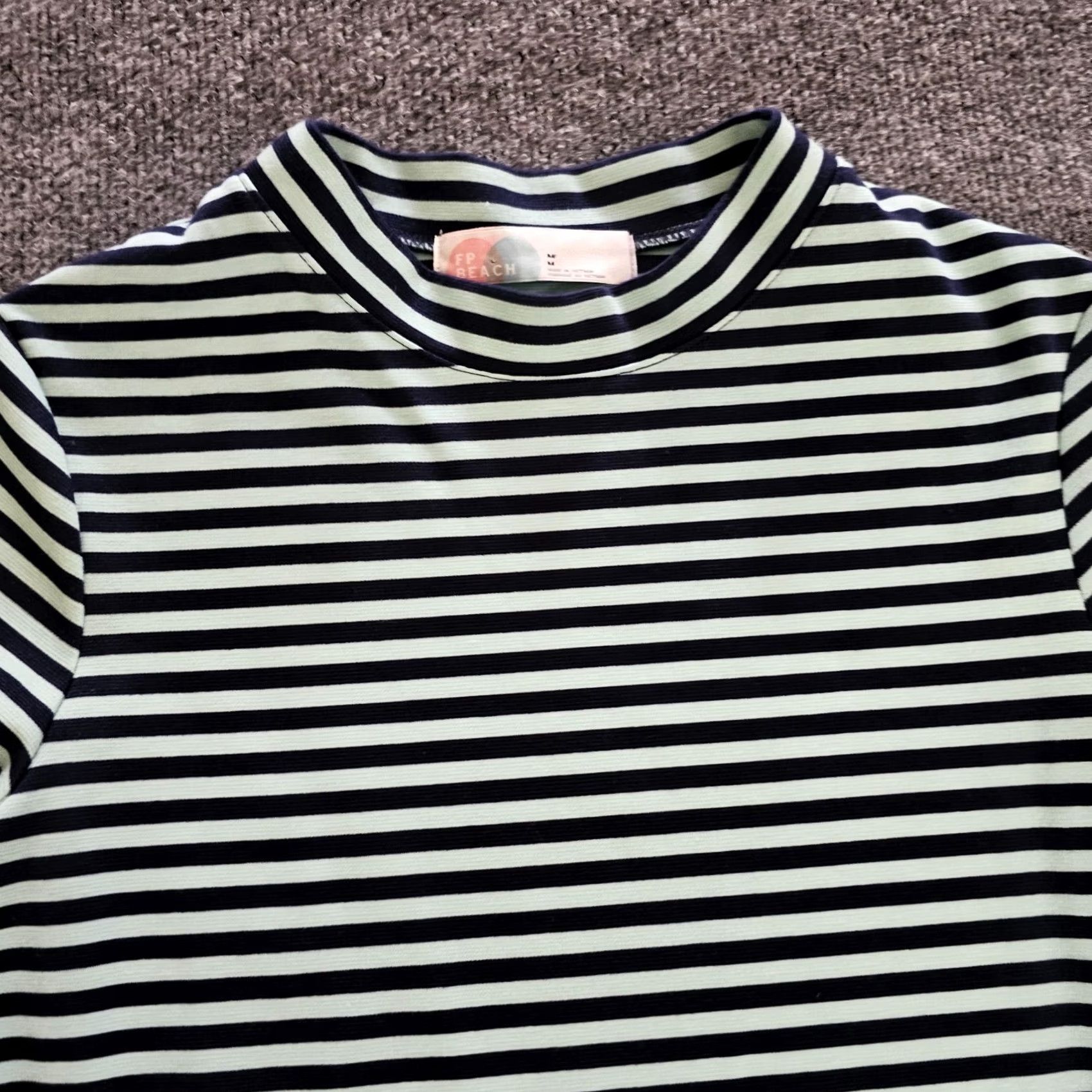 Free People FP People Dress Women Medium Green Blue Striped A Line Short Sleeve Casual Basic Size M / US 6-8 / IT 42-44 - 2 Thumbnail