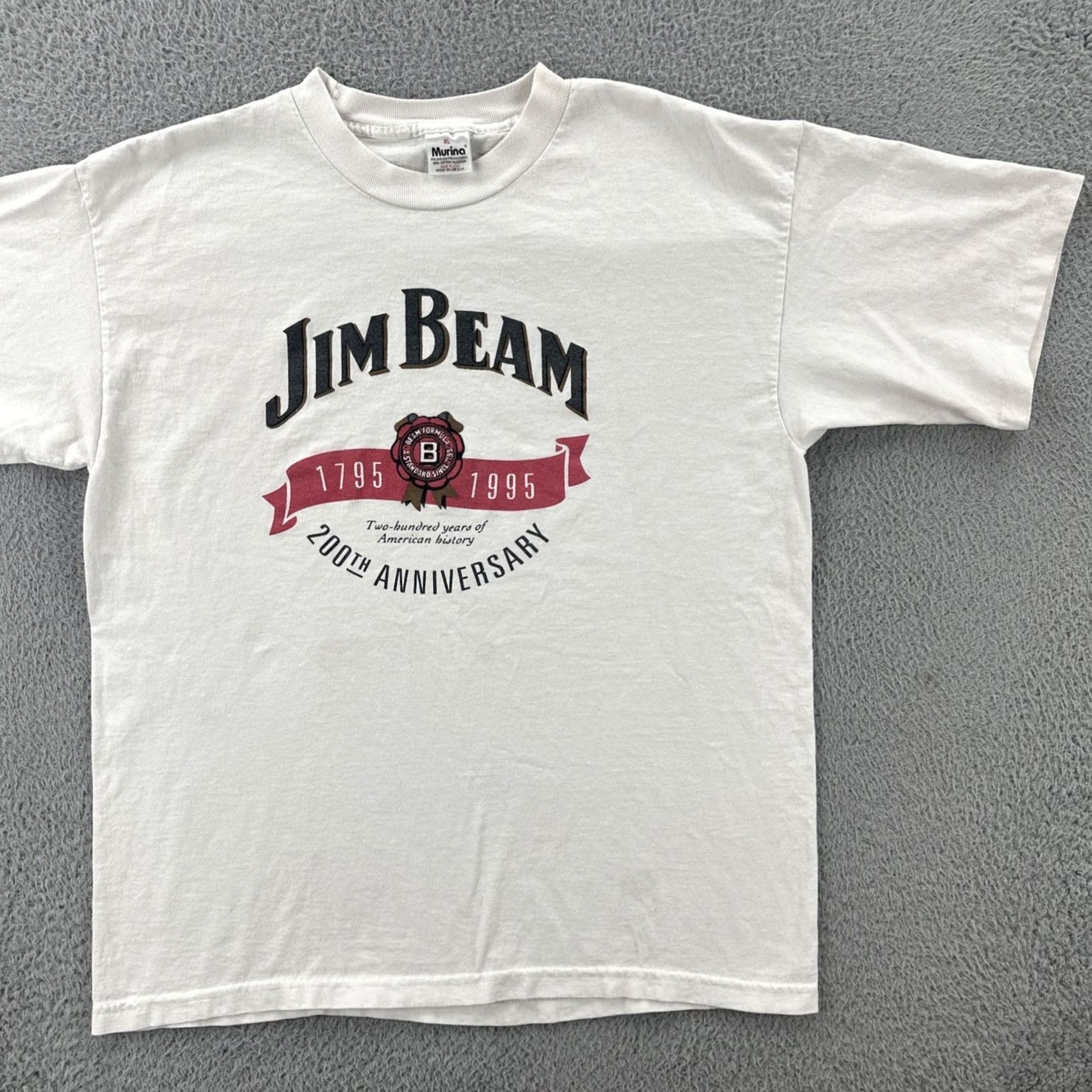 Vintage VINTAGE Murina Mens XL White T-Shirt USA 1995 200th Anniversary Jim Beam Graphic Print Crew Neck Short Sleeve Cotton Size US XL / EU 56 / 4 - 2 Thumbnail