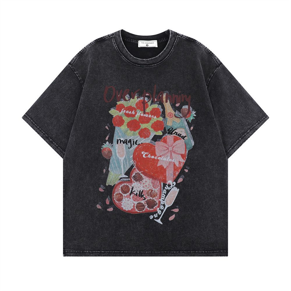 Japanese Brand × Vintage Creative love flower print washed distressed cotton tee Size US M / EU 48-50 / 2 - 1 Thumbnail