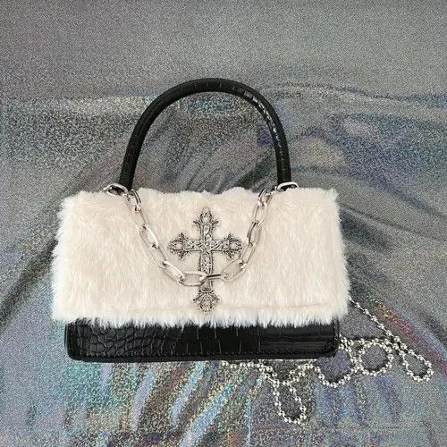 Vintage Soft Plush Cross Applique Chain Shoulder Bag Size ONE SIZE - 3 Thumbnail