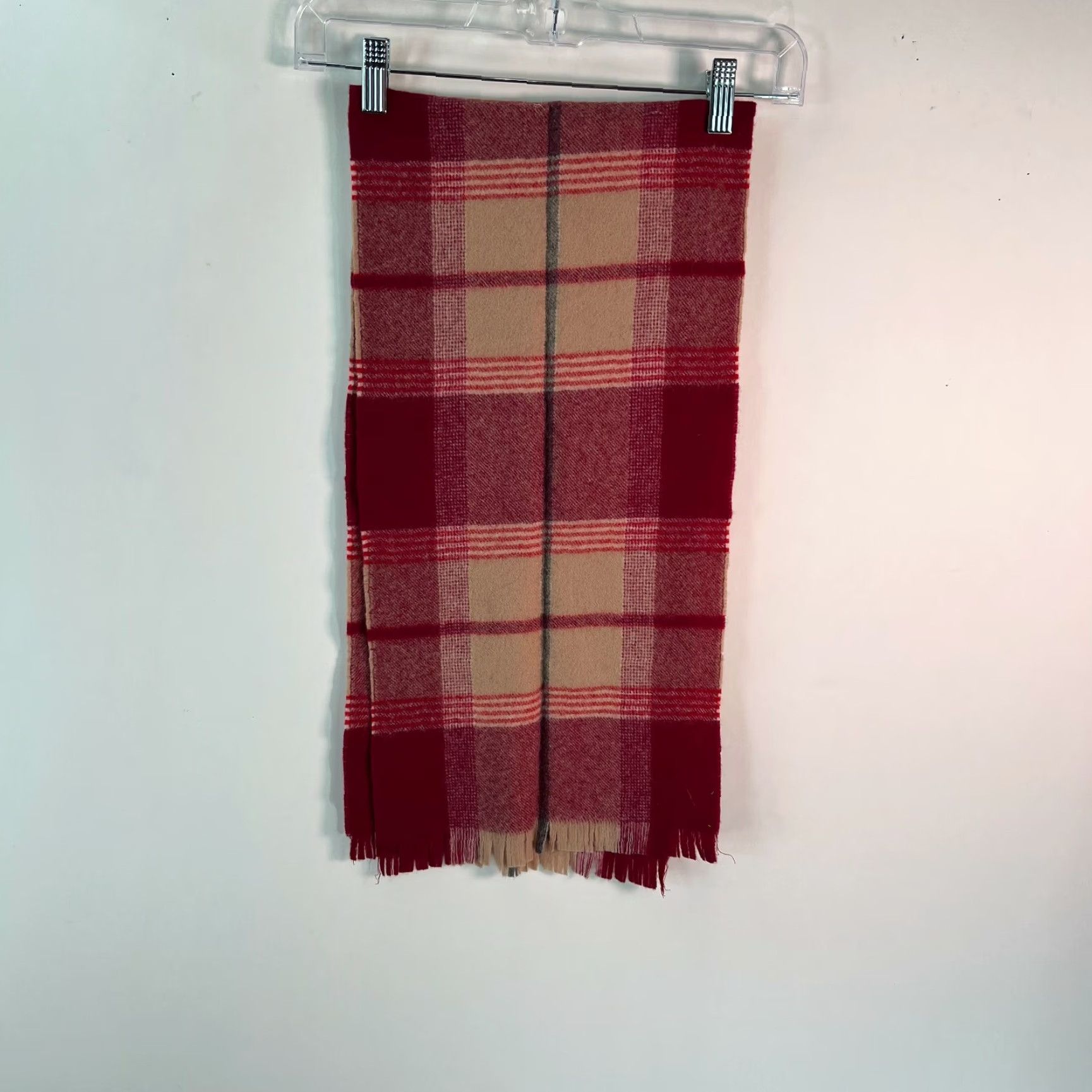Vintage Red Plaid Wool Scarf 10" X 44" - Winter Rectangle Scarf for Men Size ONE SIZE - 2 Thumbnail